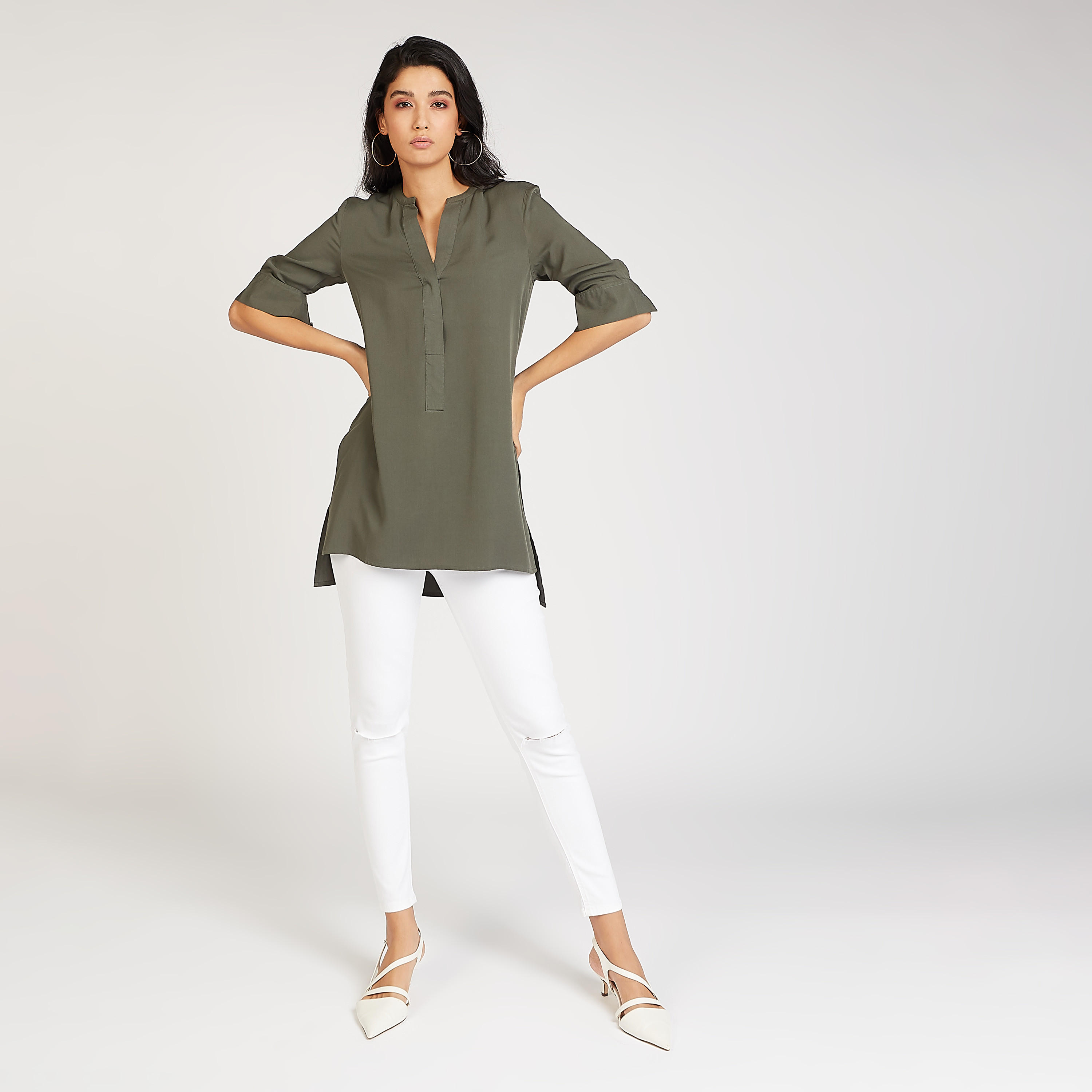 بلوزة بارزة الملمس بياقة ماندارين وأكمام قصيرة-women-clothing-shirtsandblouses-blouses-image-2