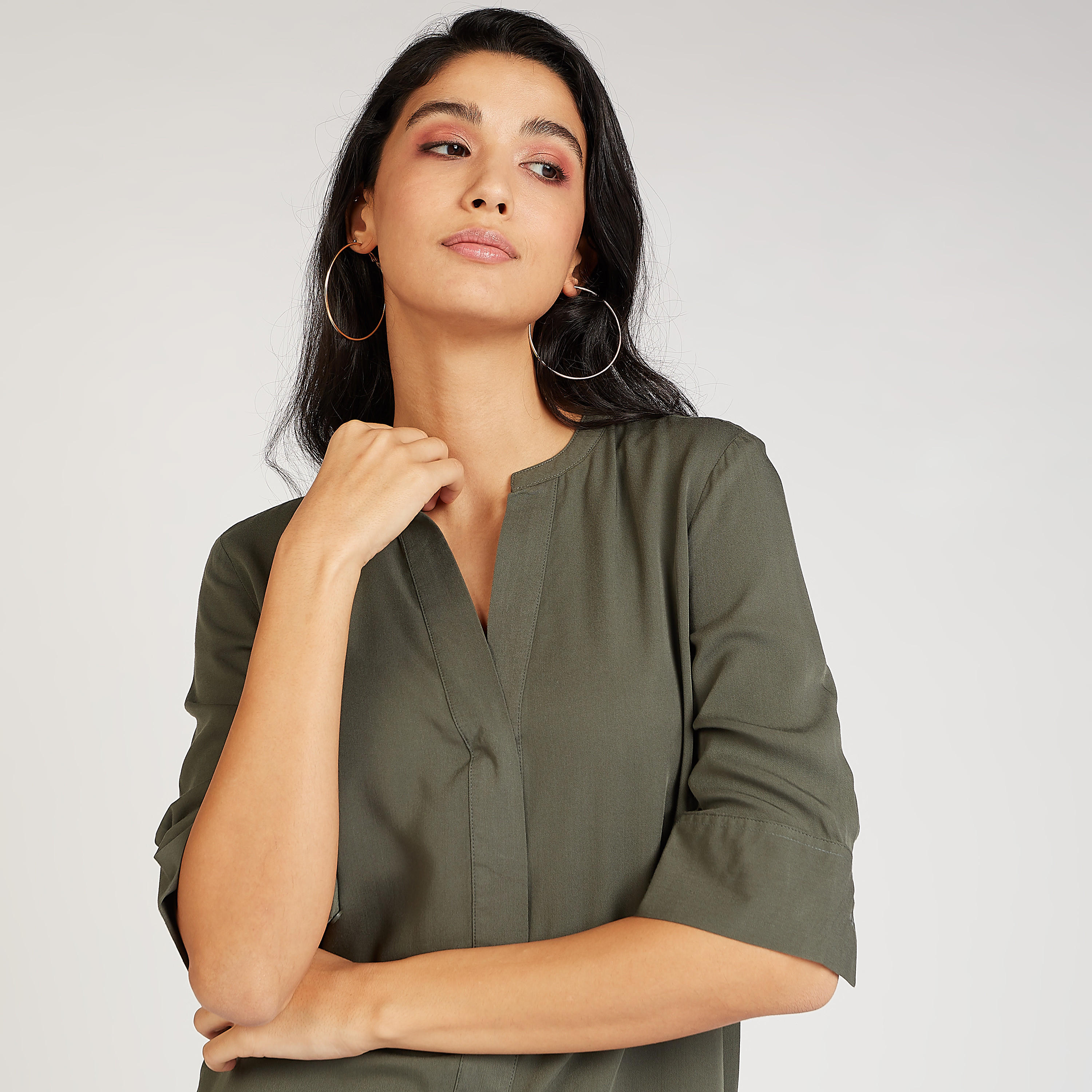 بلوزة بارزة الملمس بياقة ماندارين وأكمام قصيرة-women-clothing-shirtsandblouses-blouses-image-3