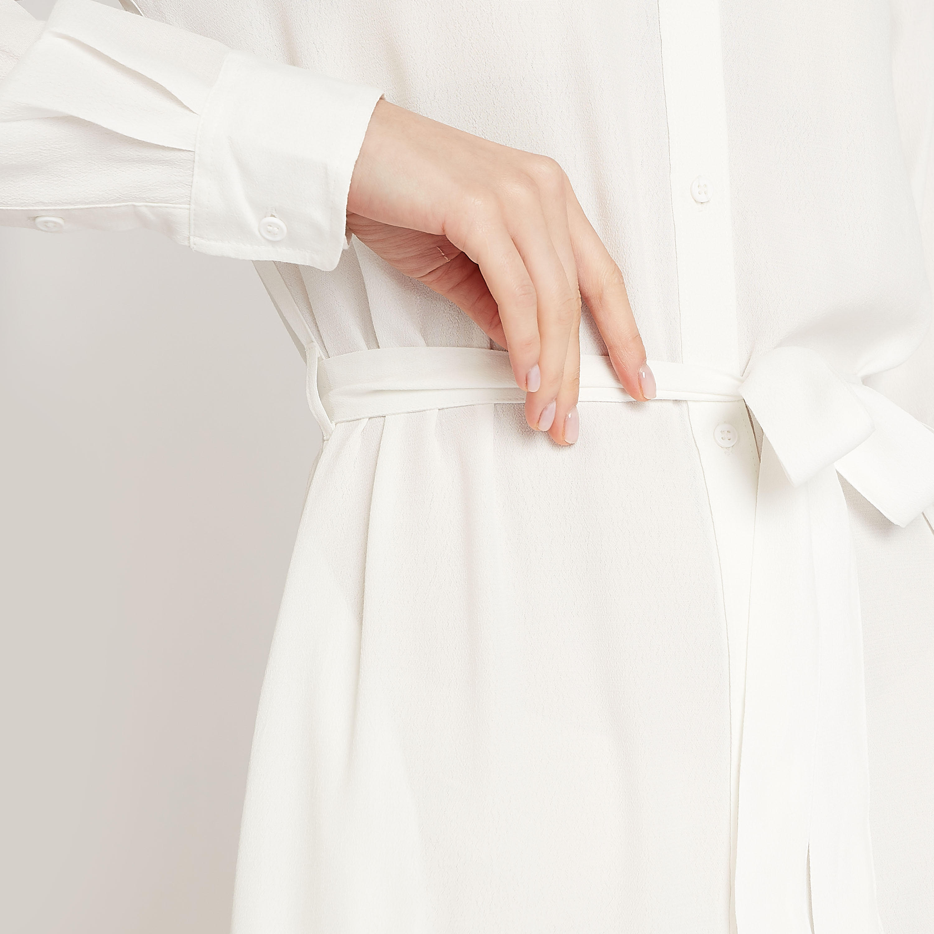 فستان قميص مستدام ميدي سادة بأكمام طويلة وأربطة-women-clothing-dresses-image-3