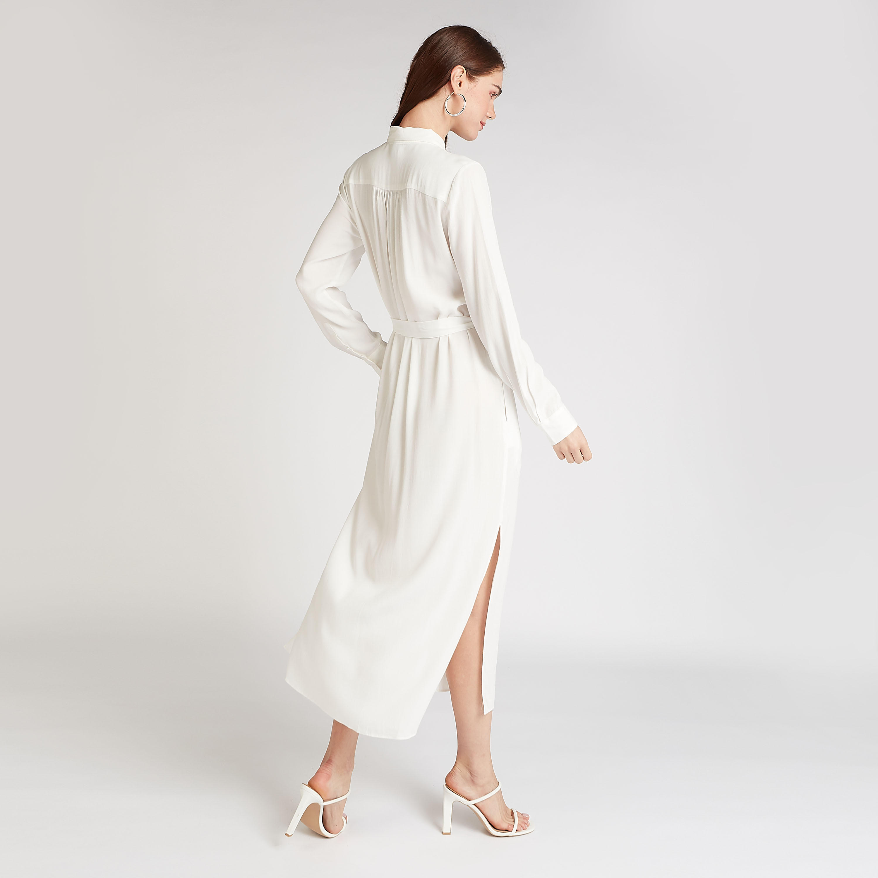 فستان قميص مستدام ميدي سادة بأكمام طويلة وأربطة-women-clothing-dresses-image-4