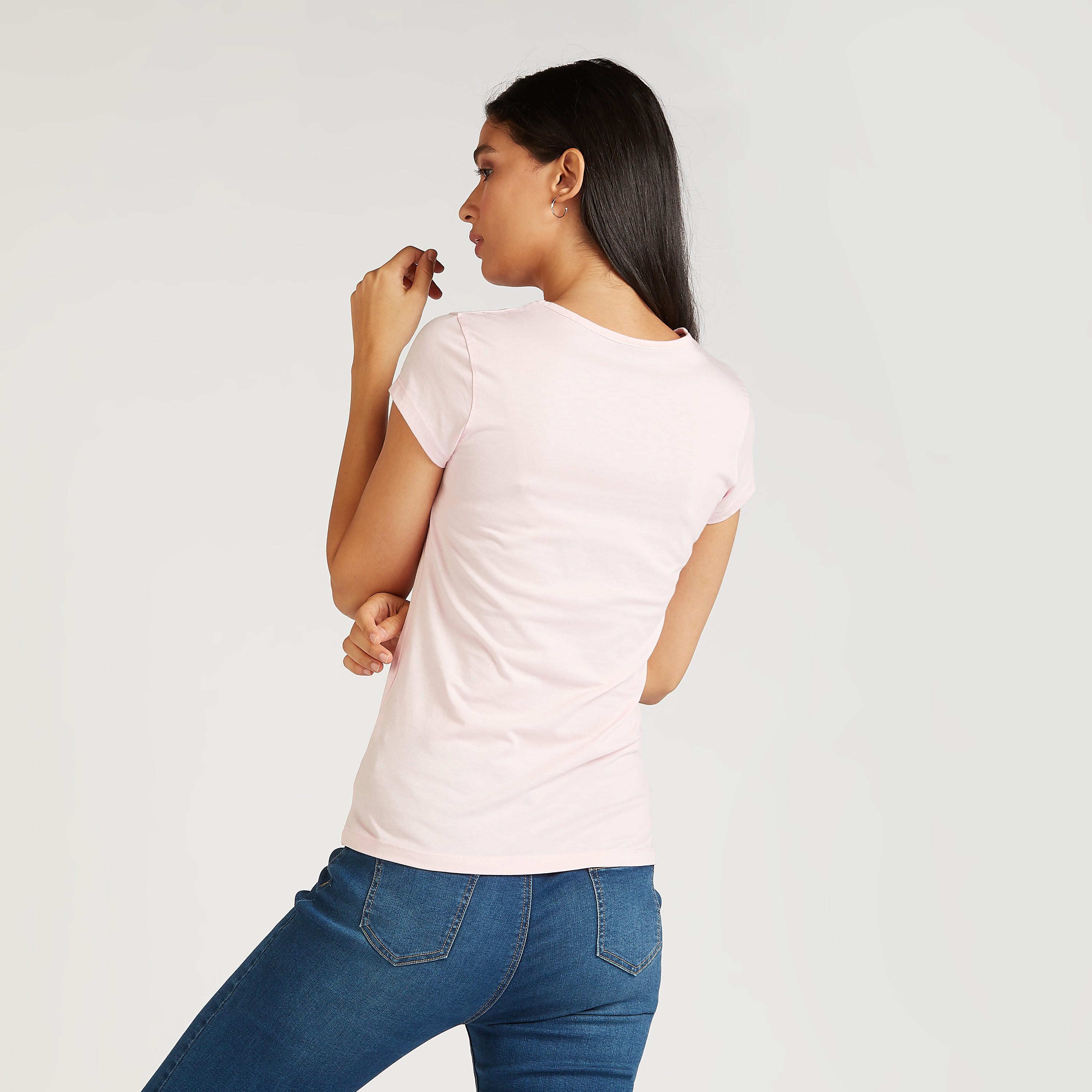 Slim Fit Typographic Print T-shirt with Crew Neck and Cap Sleeves-women-clothing-tshirts-image-4
