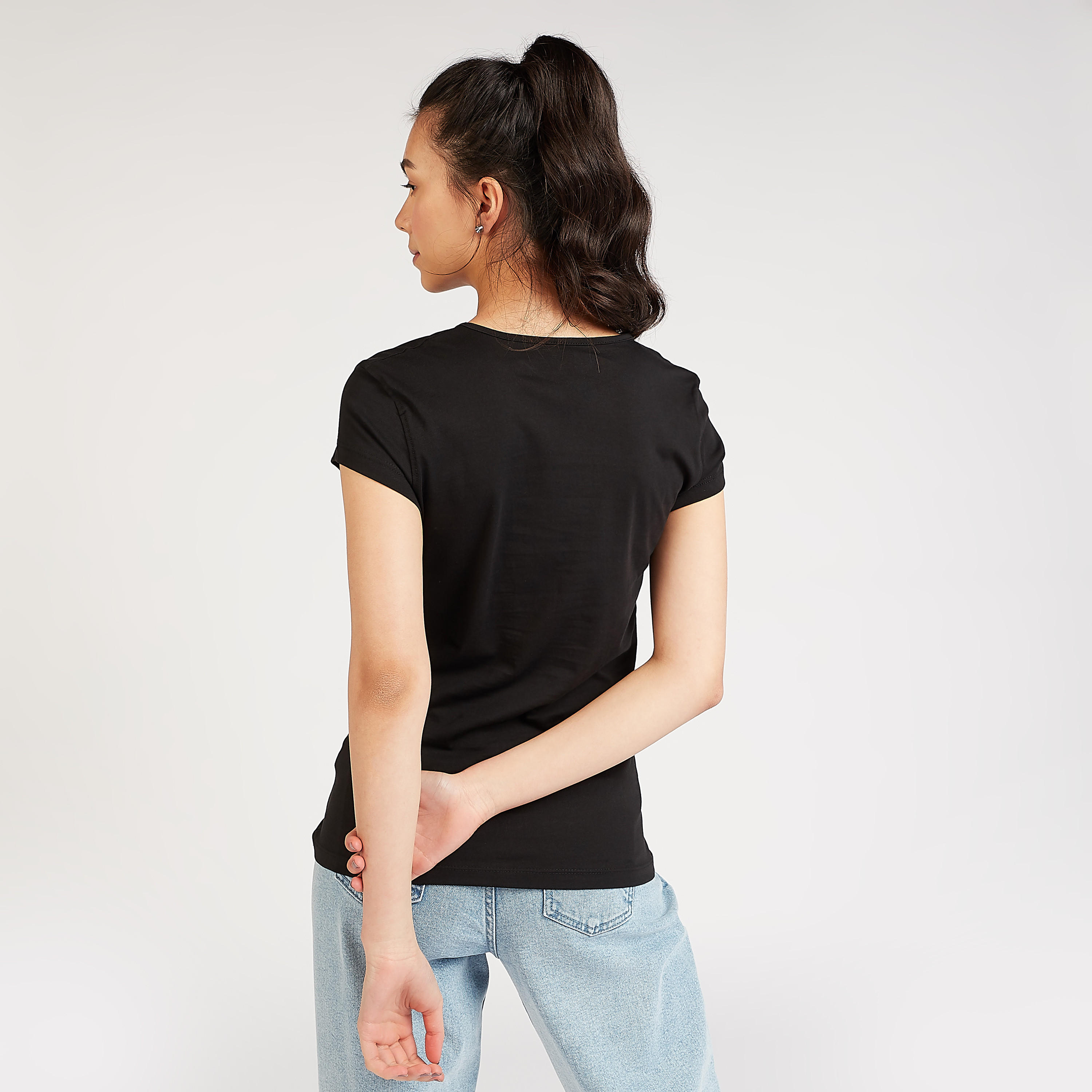 Slim Fit Printed T-shirt with Crew Neck and Cap Sleeves-women-clothing-tshirts-image-4