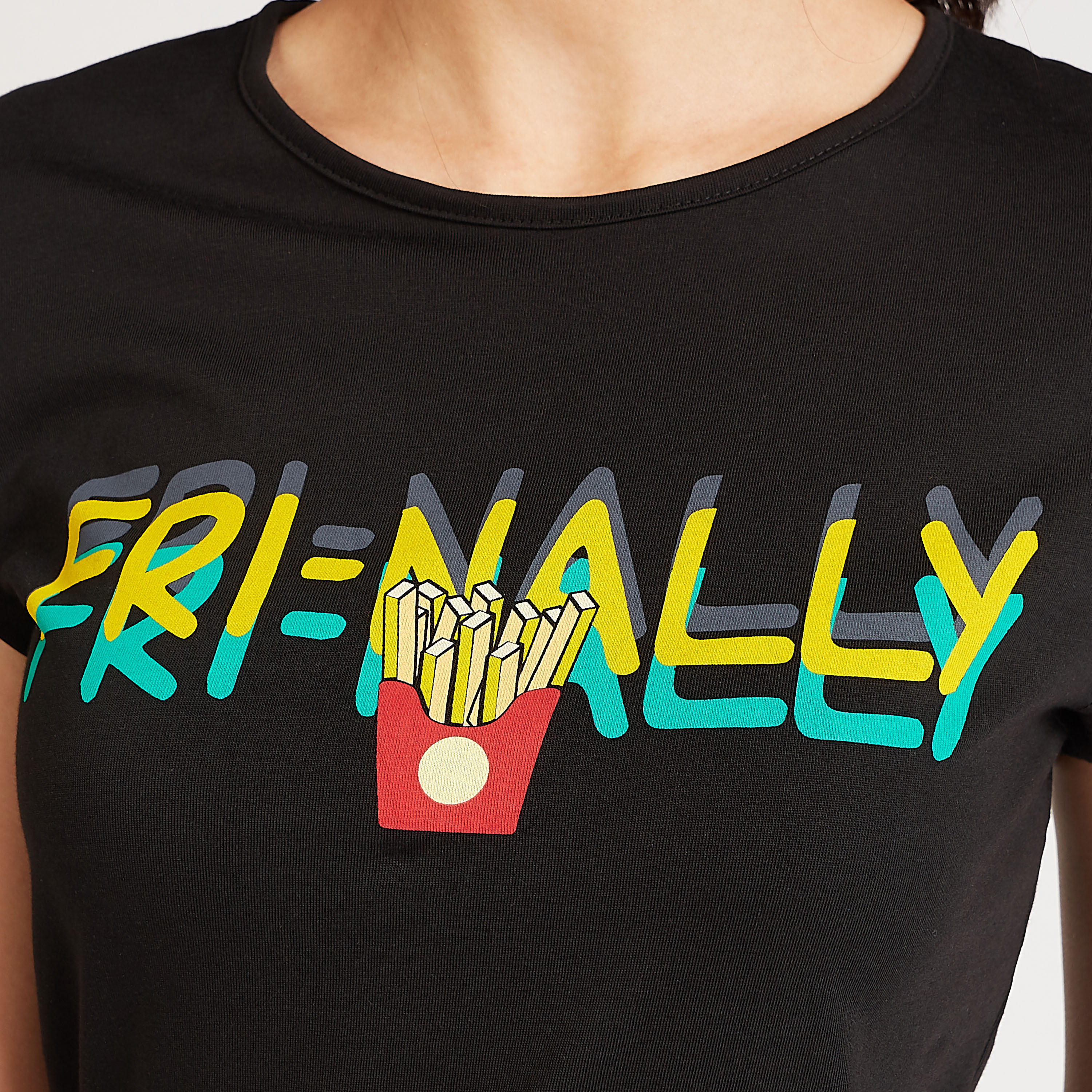 Slim Fit Printed T-shirt with Crew Neck and Cap Sleeves-women-clothing-tshirts-image-5