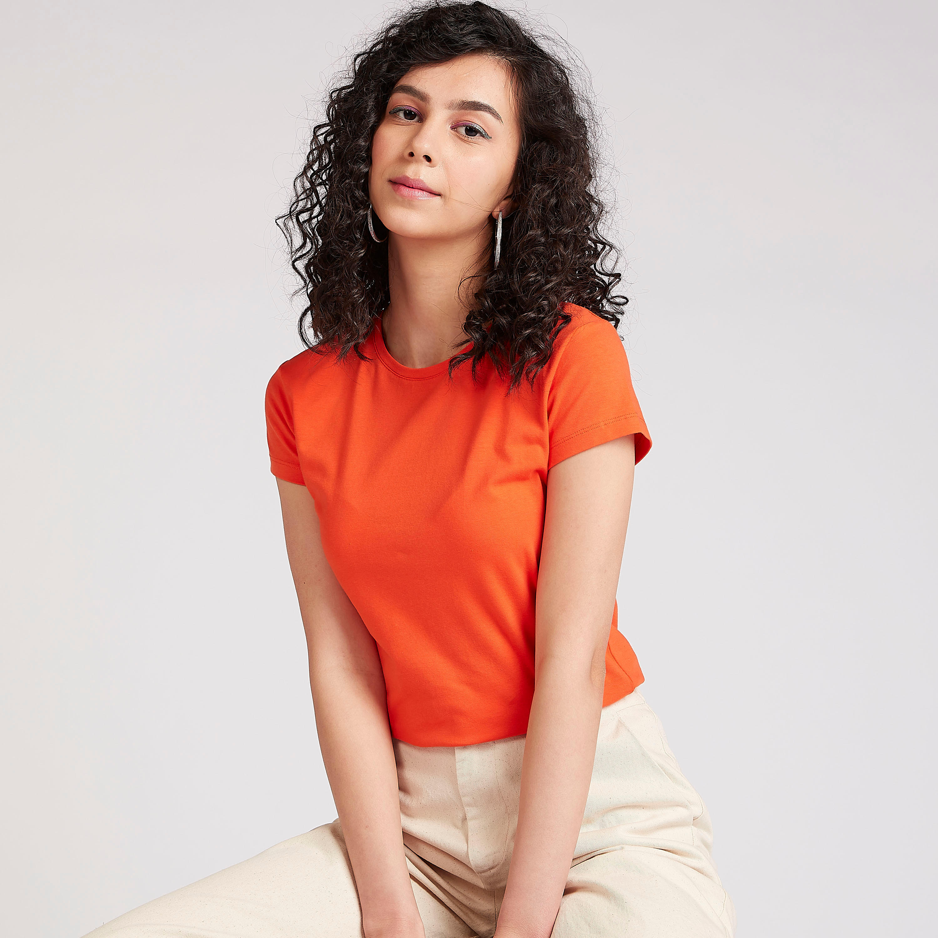 Sustainable Solid Crew Neck T-shirt with Cap Sleeves-women-clothing-tshirts-image-1
