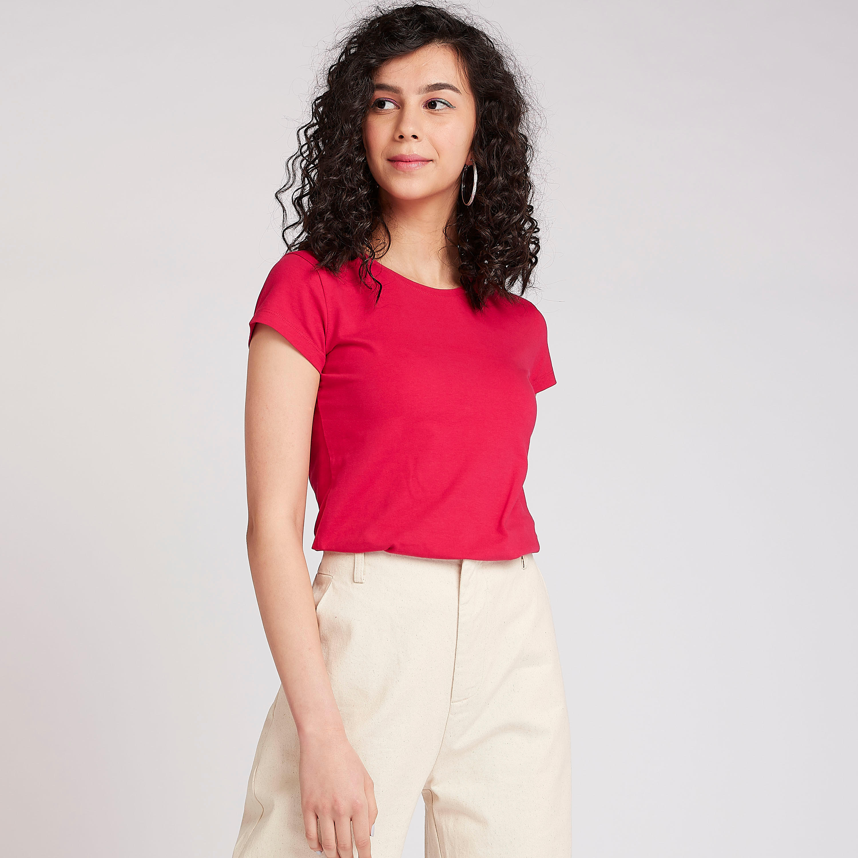 Sustainable Solid Crew Neck T-shirt with Cap Sleeves-women-clothing-tshirts-image-7