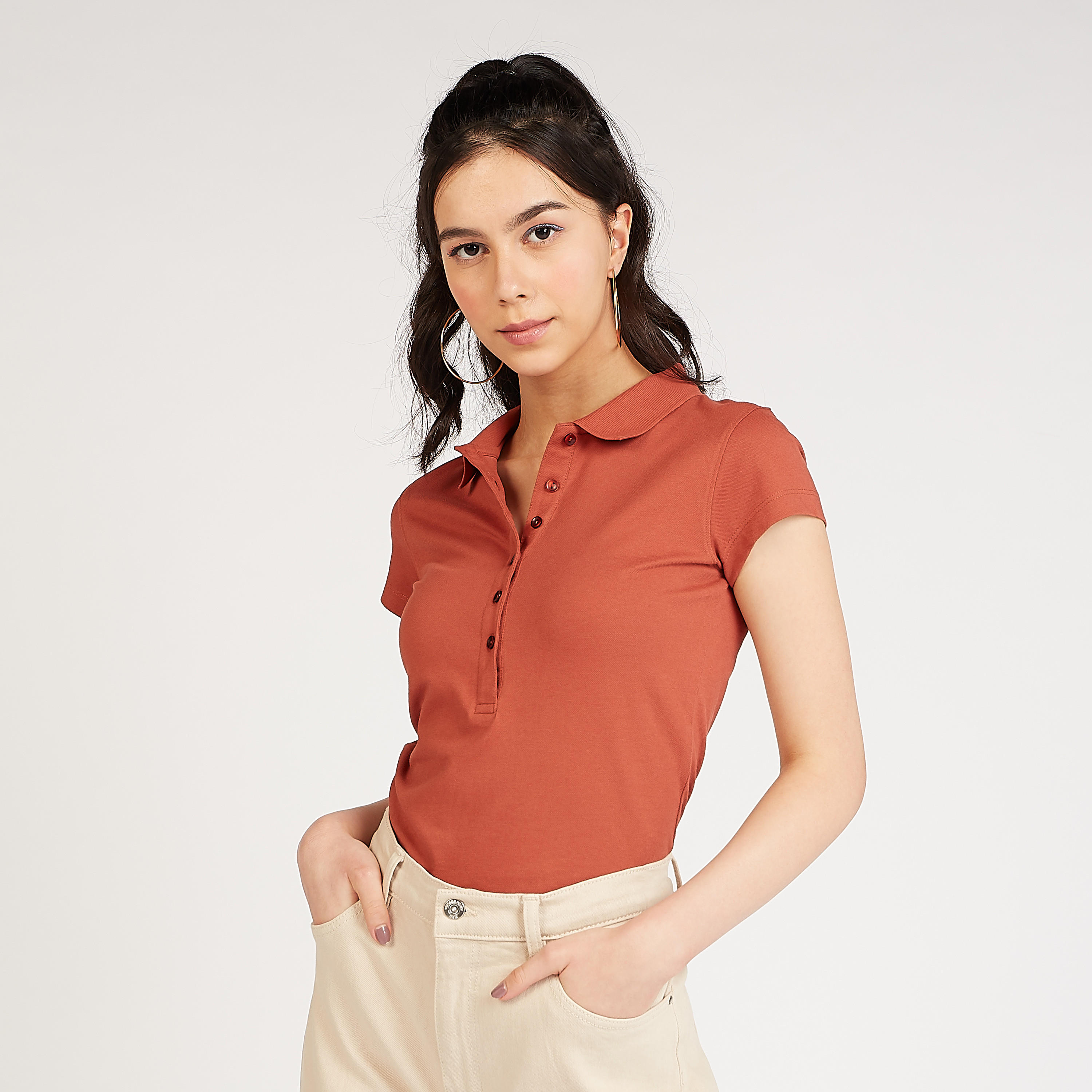 Sustainable Solid Polo T-shirt with Short Sleeves-women-clothing-tshirts-image-1
