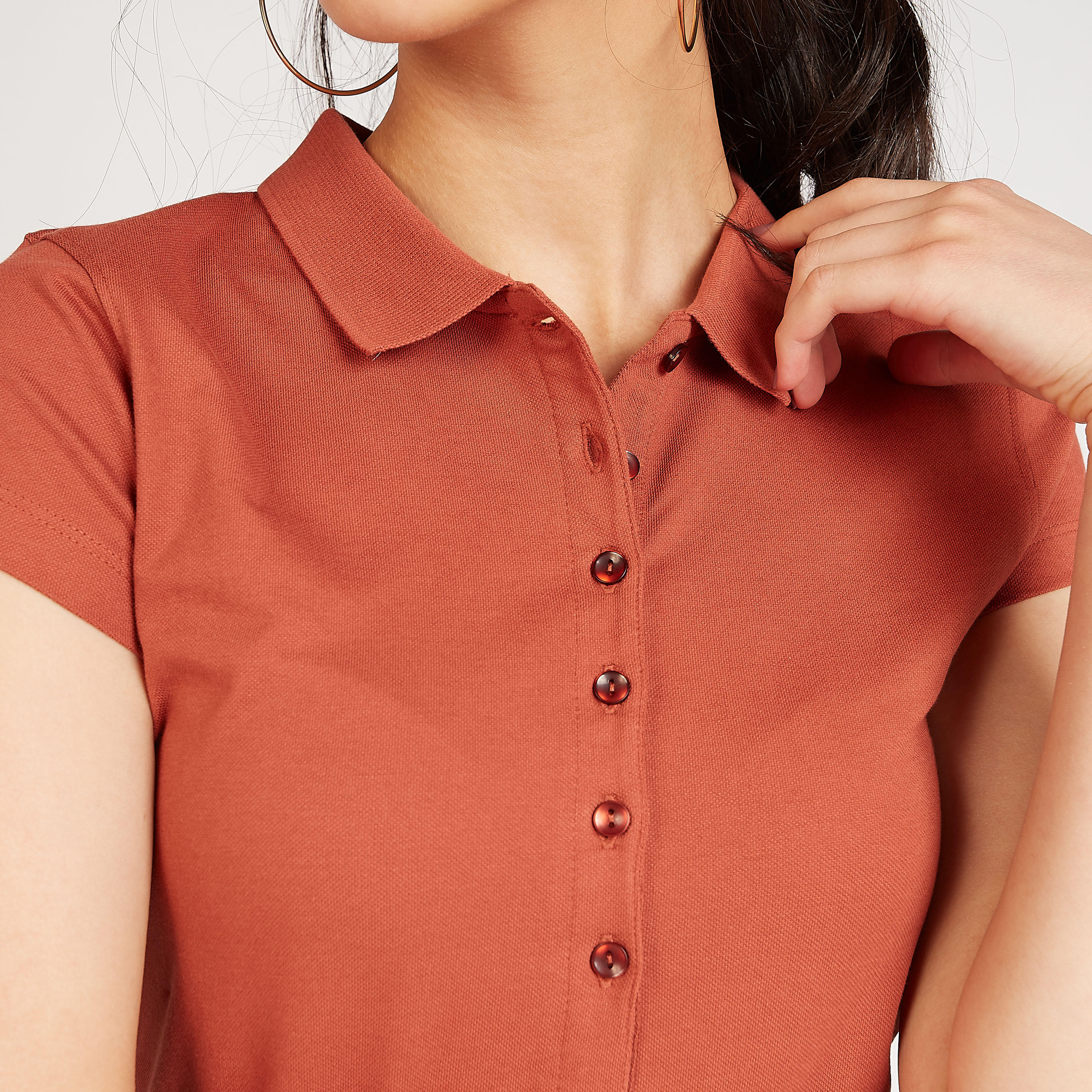 Sustainable Solid Polo T-shirt with Short Sleeves-women-clothing-tshirts-image-3