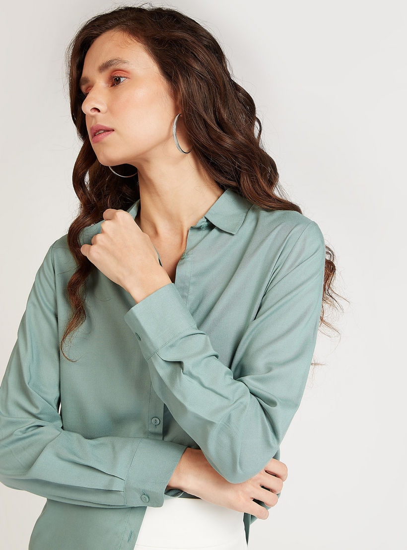Sustainable Solid Collared Top with Long Sleeves-women-clothing-shirtsandblouses-blouses-image-1