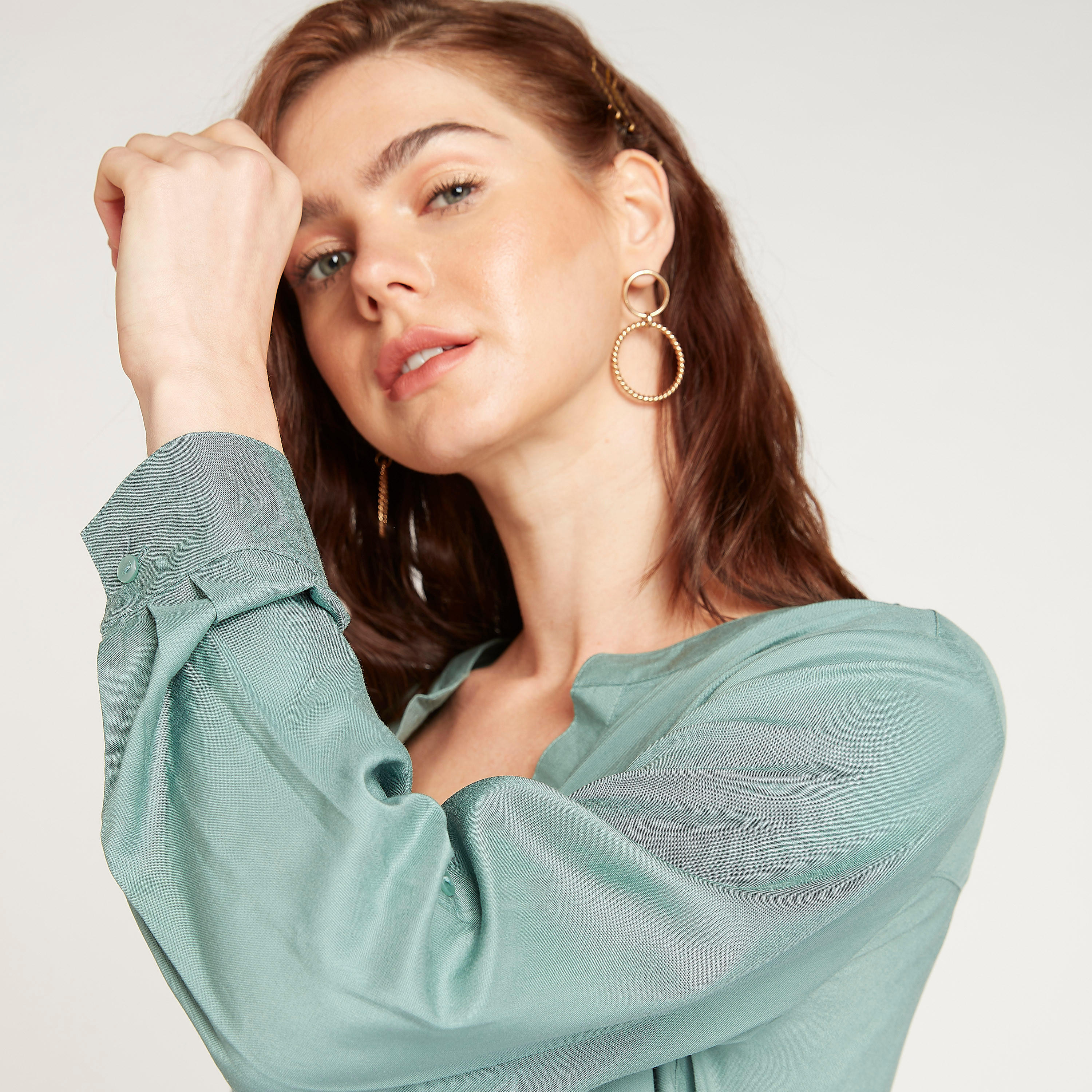 Sustainable Solid Mandarin Neck Top with Long Sleeves-women-clothing-shirtsandblouses-blouses-image-6