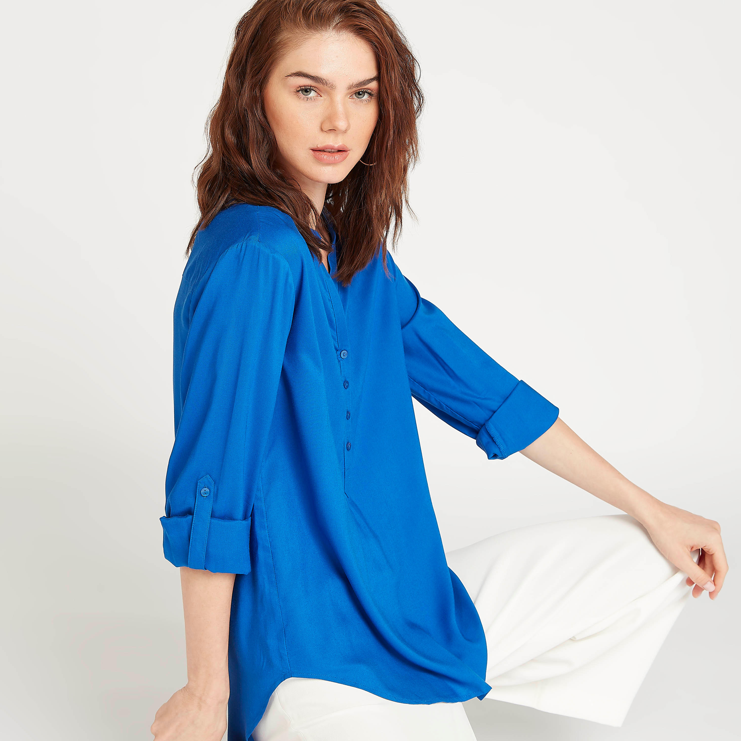 Sustainable Solid V-neck Top with Long Sleeves-women-clothing-shirtsandblouses-blouses-image-1
