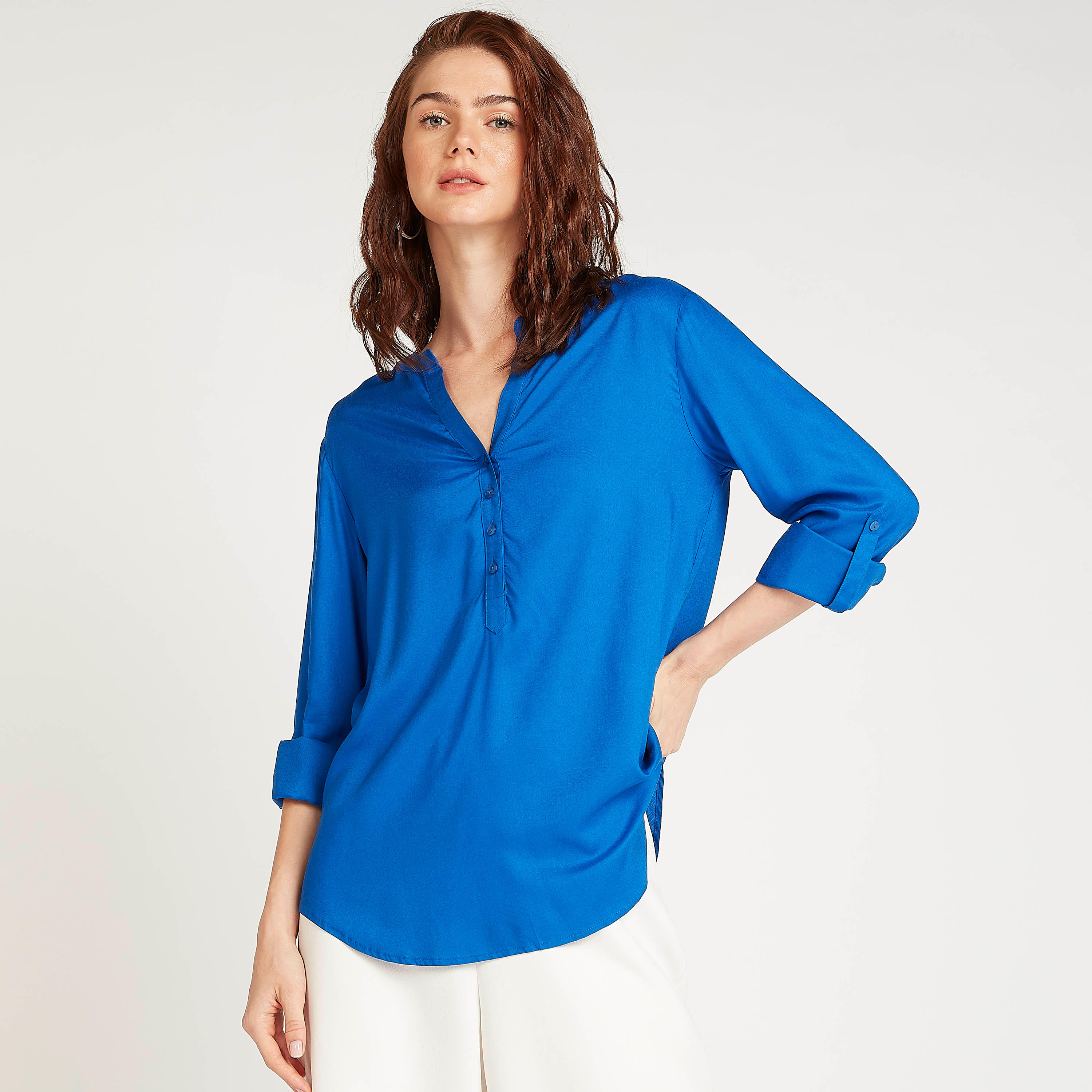 Sustainable Solid V-neck Top with Long Sleeves-women-clothing-shirtsandblouses-blouses-image-3