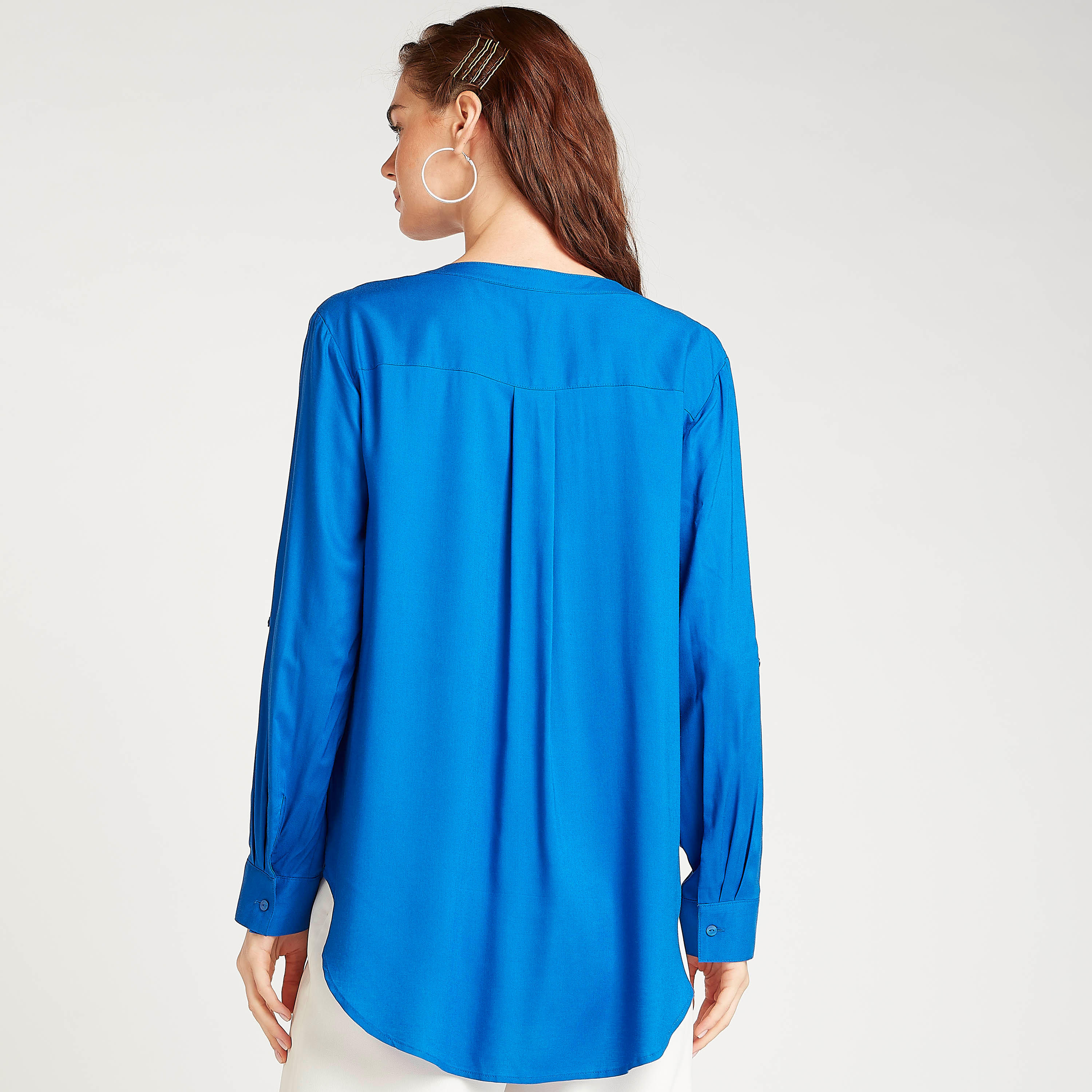 Sustainable Solid V-neck Top with Long Sleeves-women-clothing-shirtsandblouses-blouses-image-4