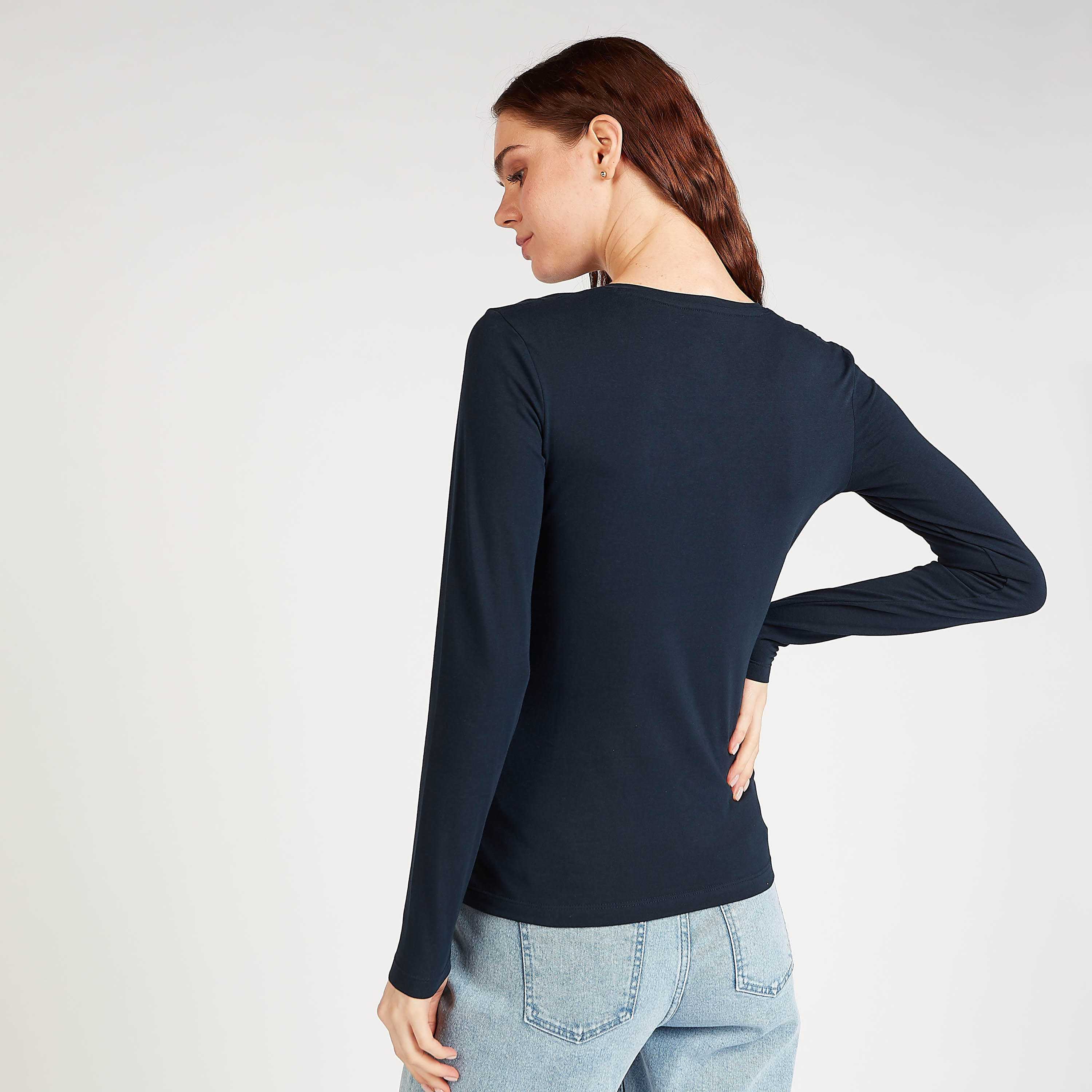 Sustainable Solid T-shirt with V-neck and Long Sleeves-women-clothing-tshirts-image-4