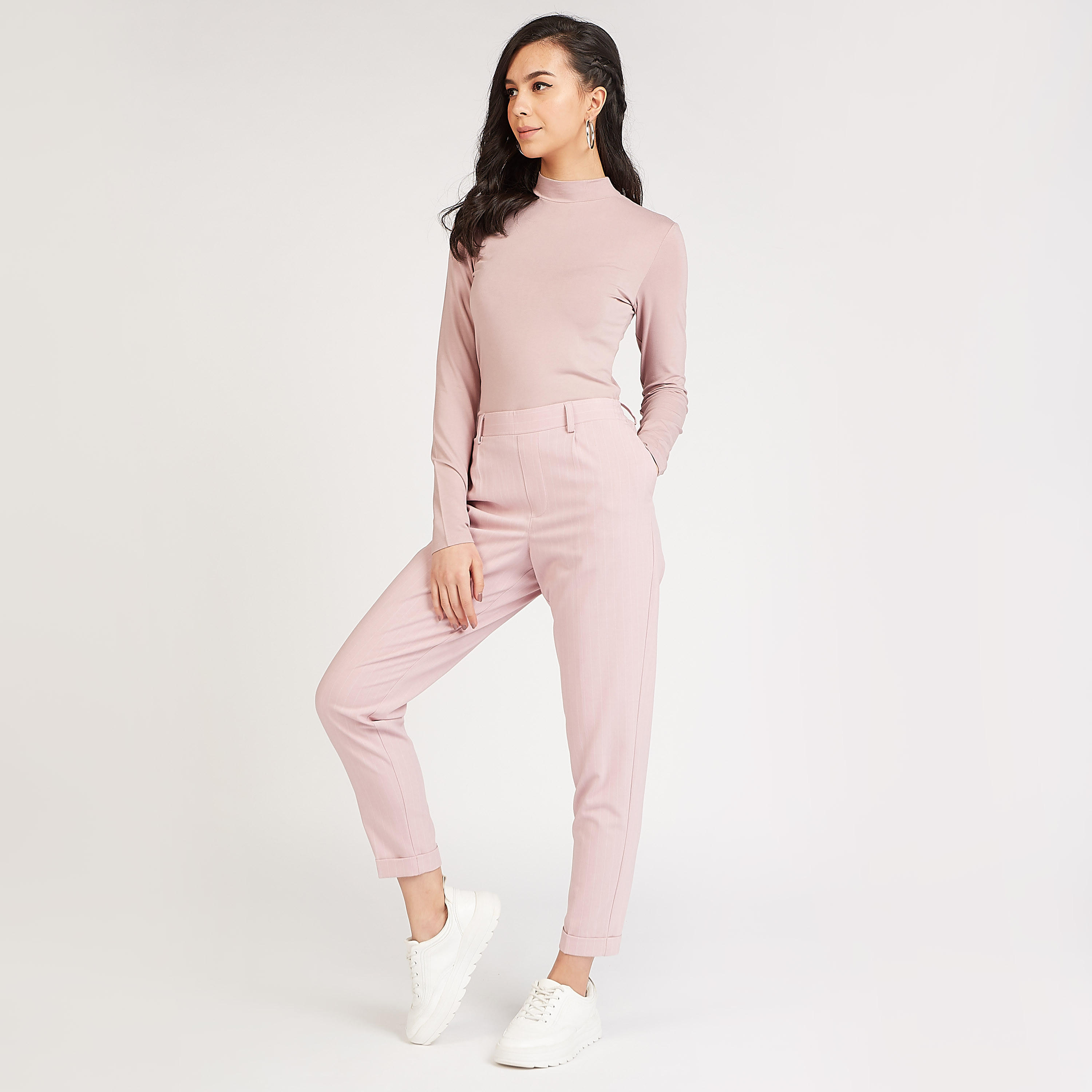 Sustainable Solid High Neck T-shirt with Long Sleeves-women-clothing-tshirts-image-2