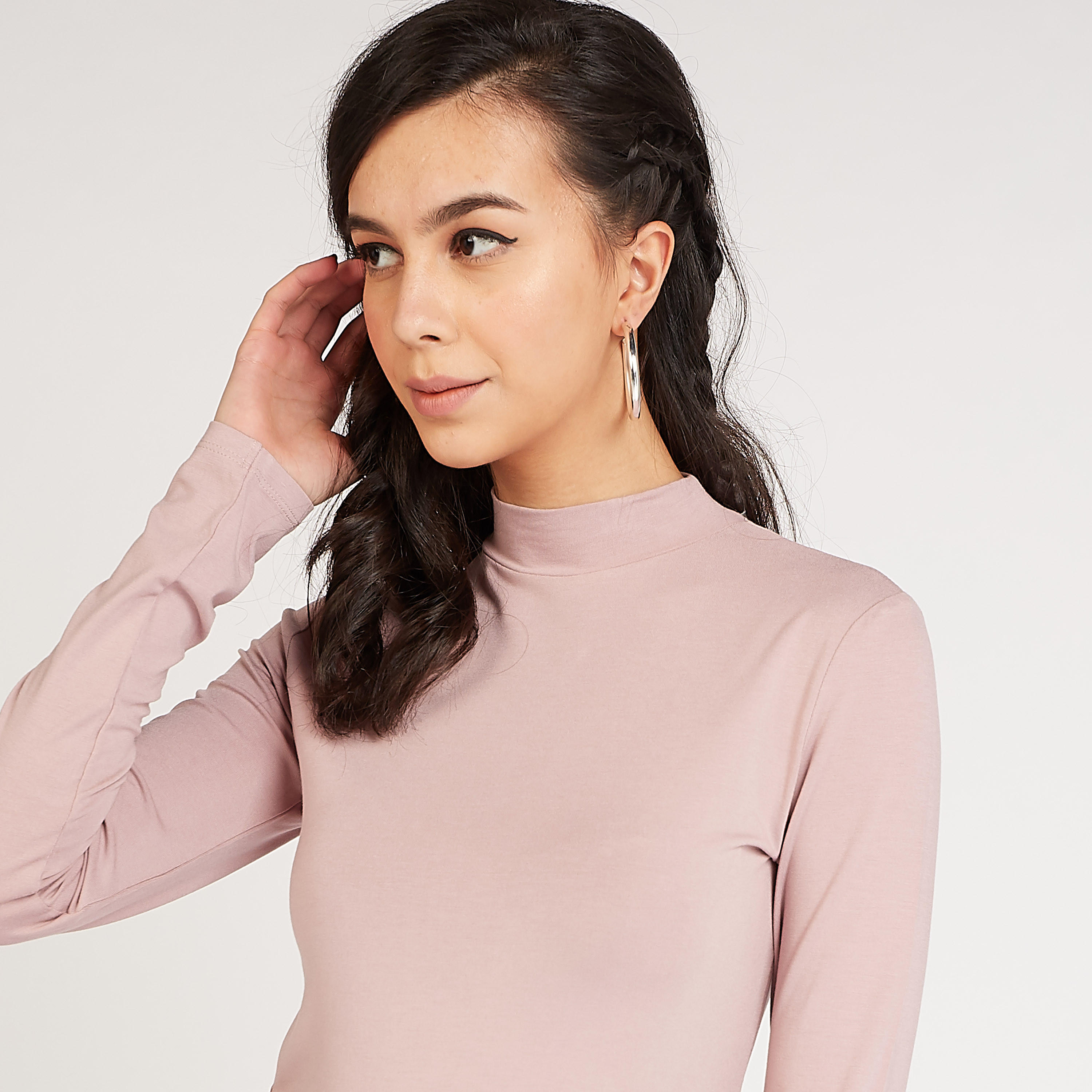 Sustainable Solid High Neck T-shirt with Long Sleeves-women-clothing-tshirts-image-3