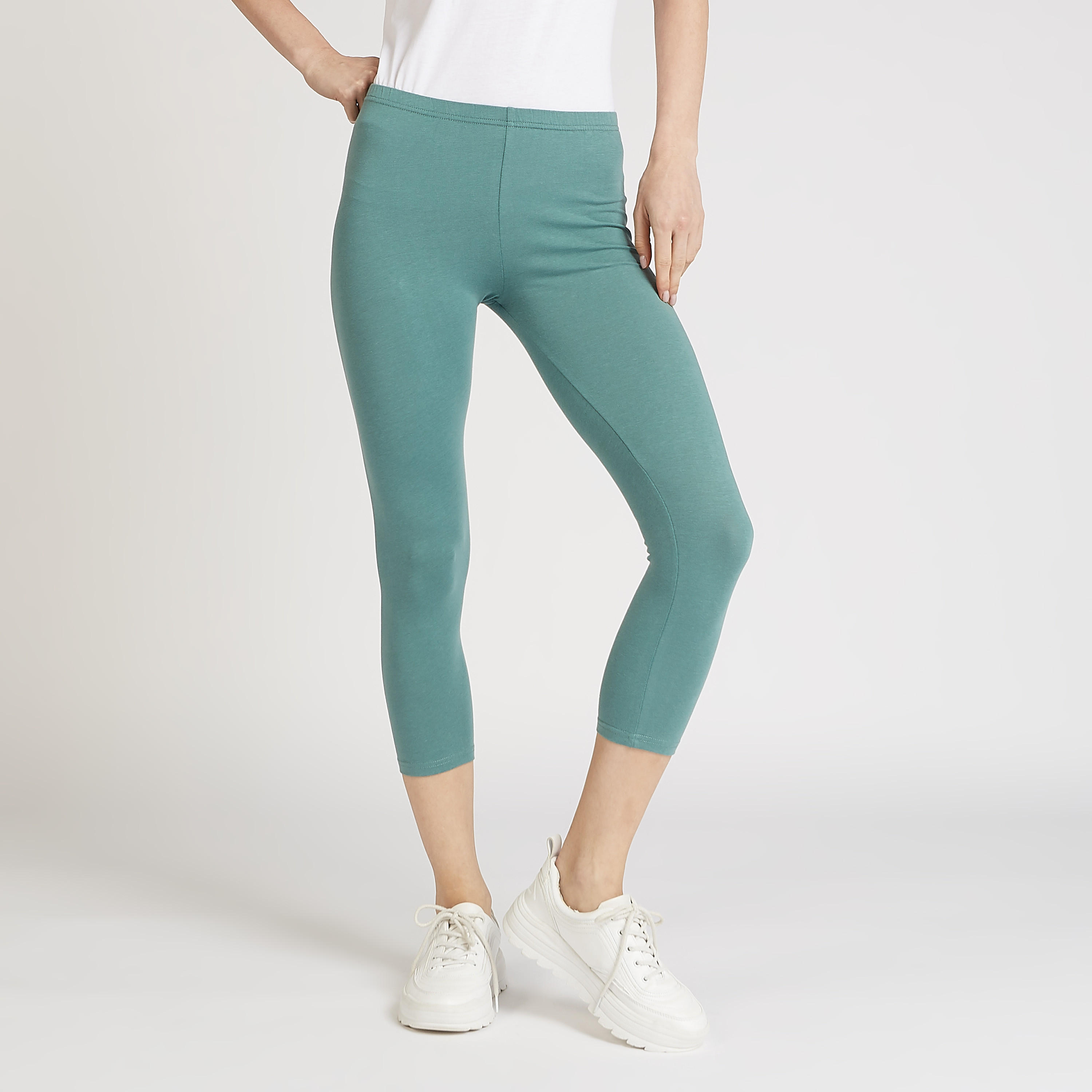 Solid Cropped Leggings with Elasticised Waistband-women-clothing-bottoms-leggings-image-1
