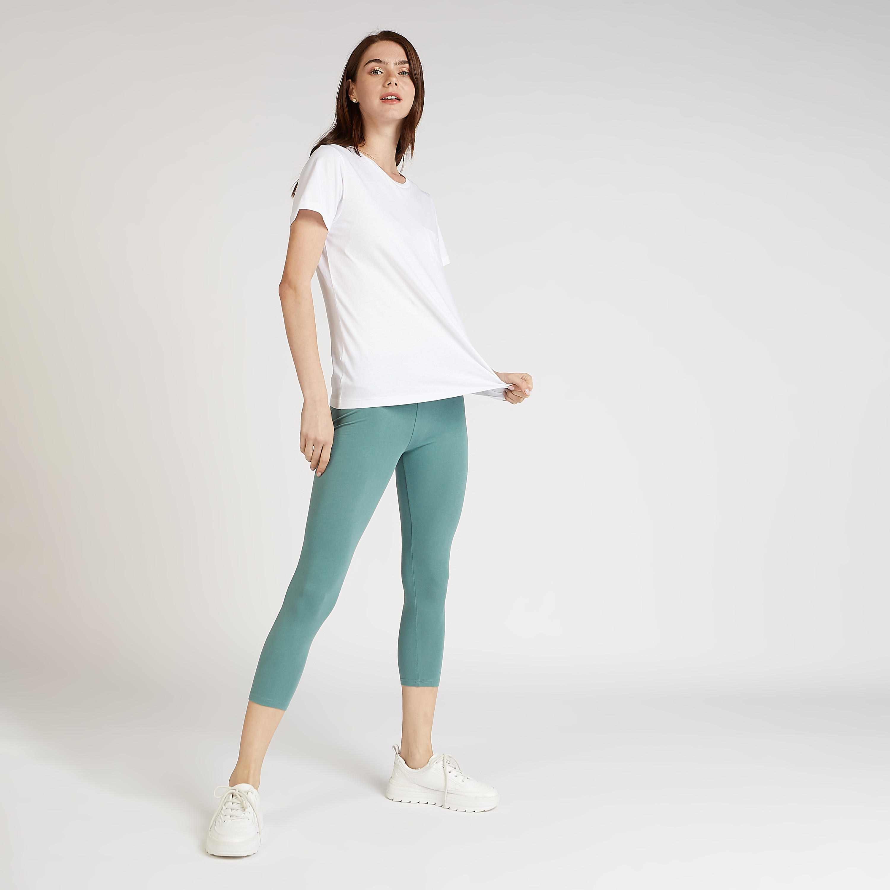 Solid Cropped Leggings with Elasticised Waistband-women-clothing-bottoms-leggings-image-2