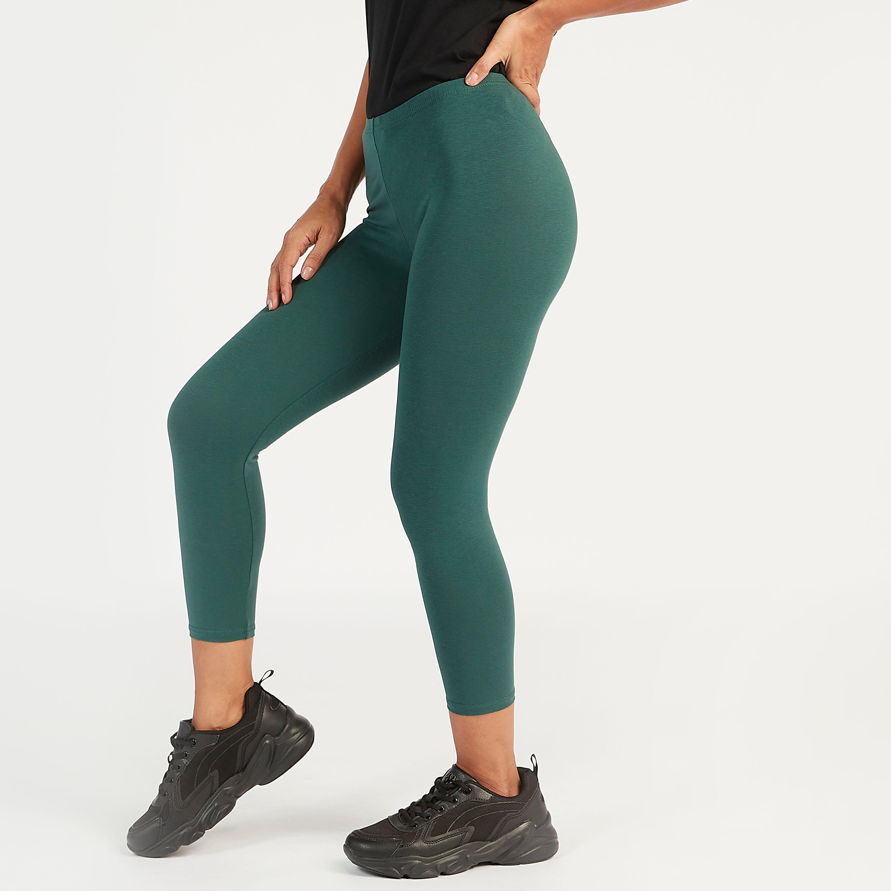 Solid Cropped Leggings with Elasticated Waistband-women-clothing-bottoms-leggings-image-1