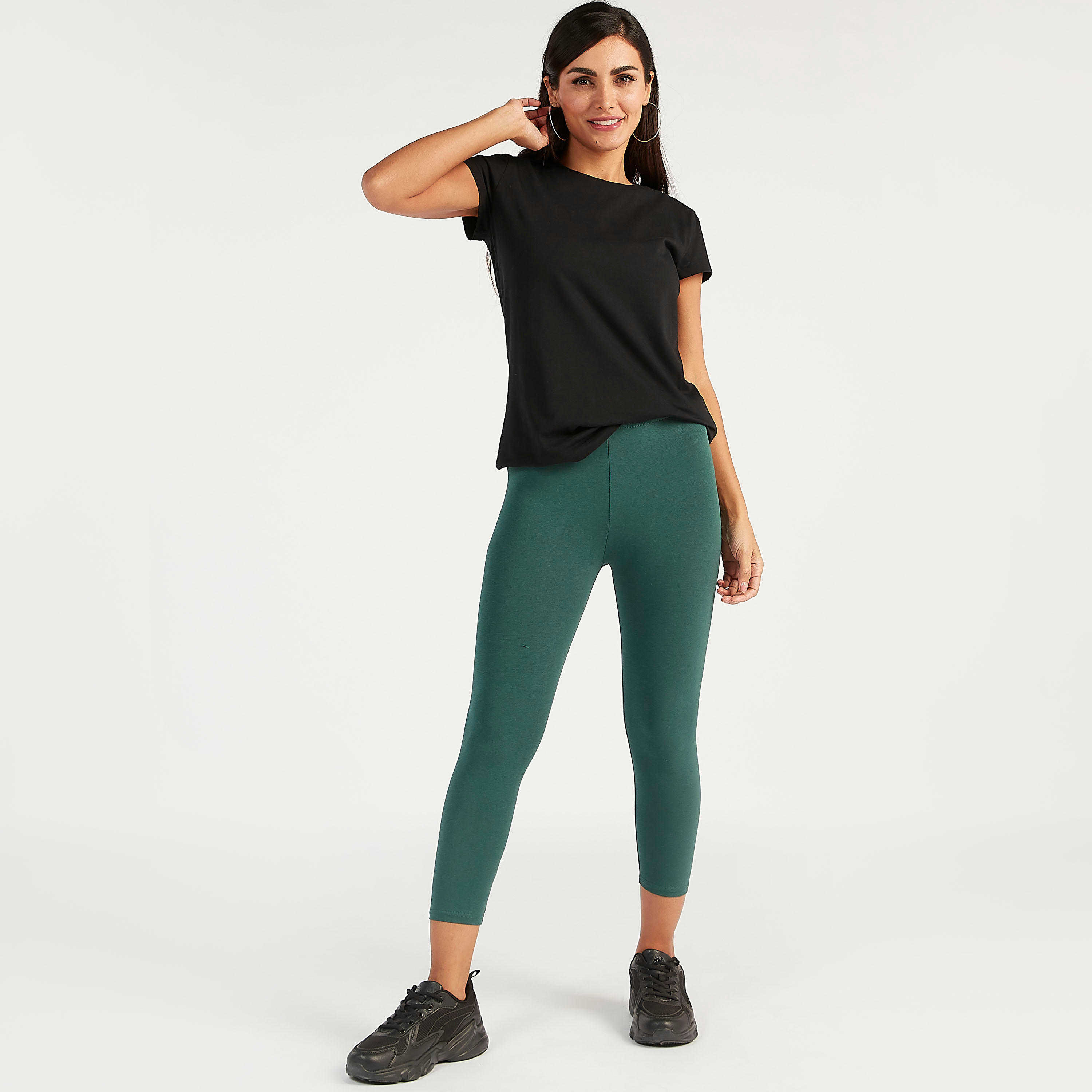 Solid Cropped Leggings with Elasticated Waistband-women-clothing-bottoms-leggings-image-2