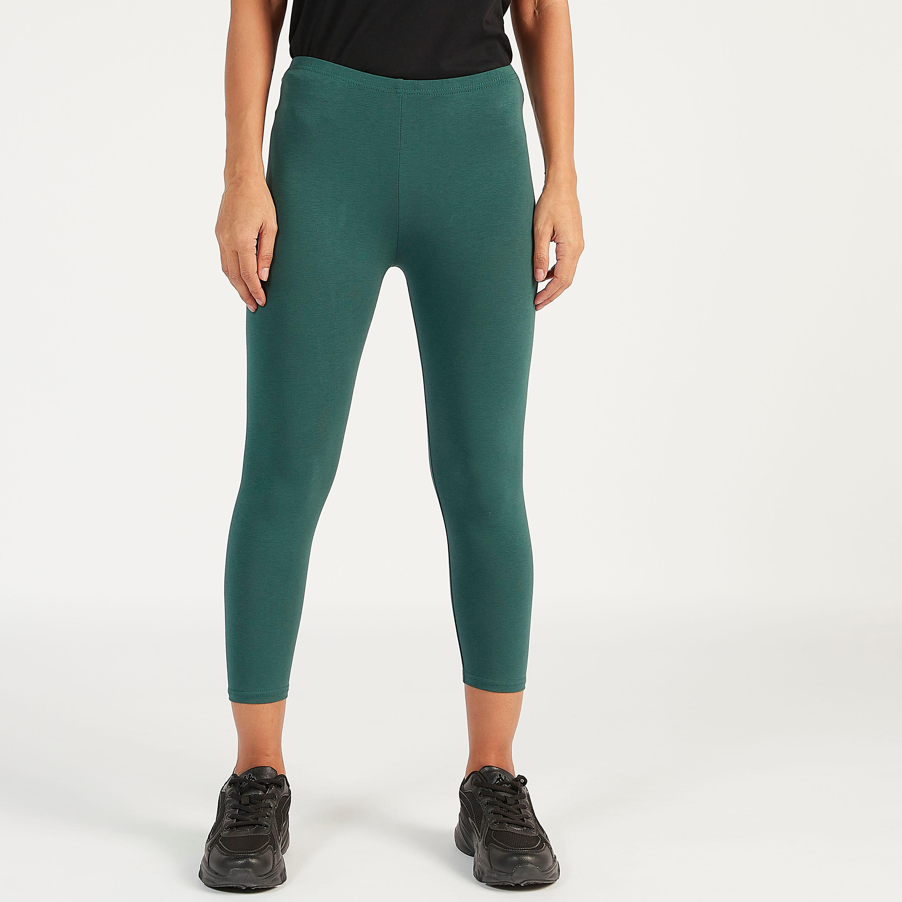 Solid Cropped Leggings with Elasticated Waistband-women-clothing-bottoms-leggings-image-4