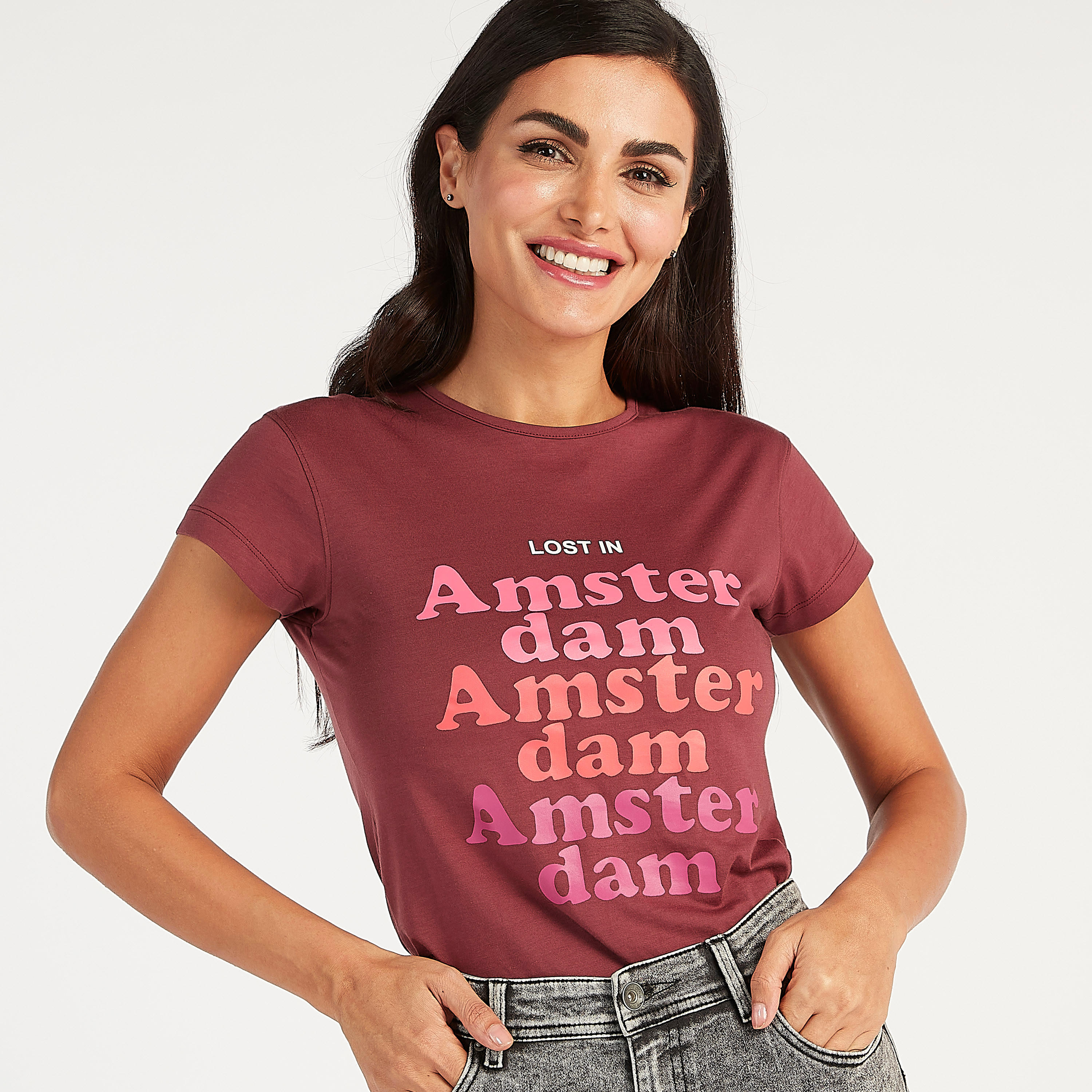 Sustainable Printed T-shirt with Cap Sleeves and Crew Neck-women-clothing-tshirts-image-1