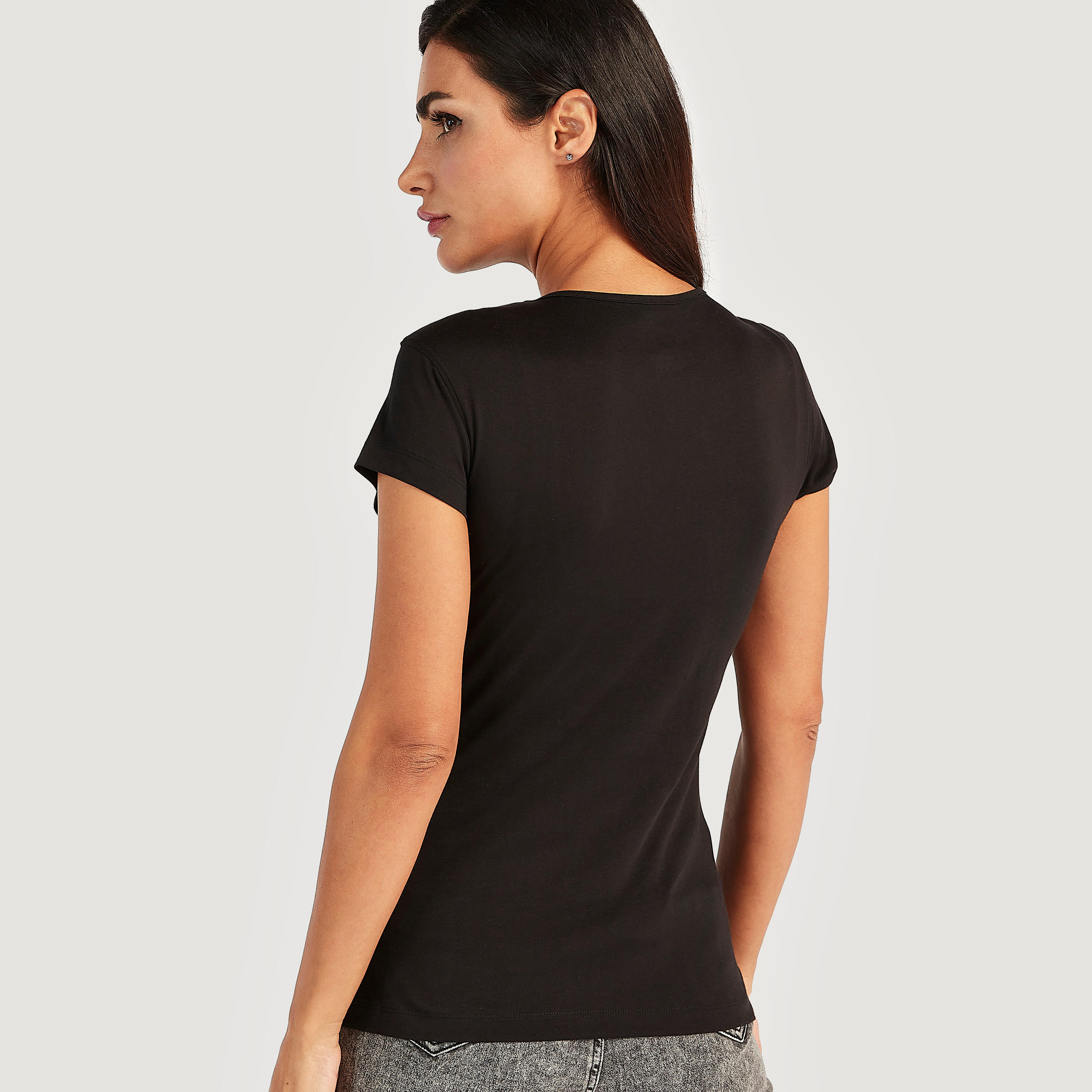 Slogan Print T-shirt with Cap Sleeves and Round Neck-women-clothing-tshirts-image-4
