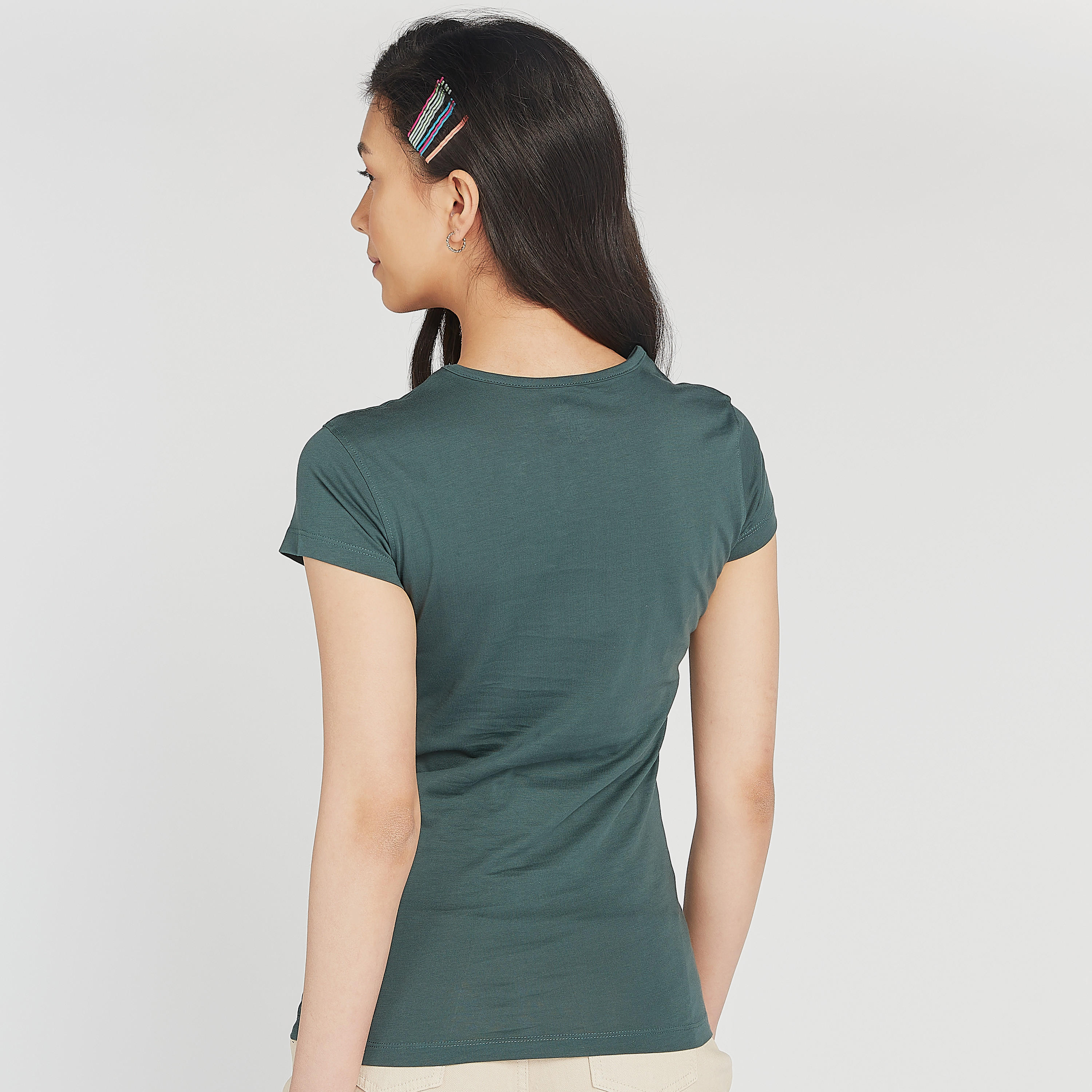Printed Crew Neck T-shirt with Cap Sleeves-women-clothing-tshirts-image-4