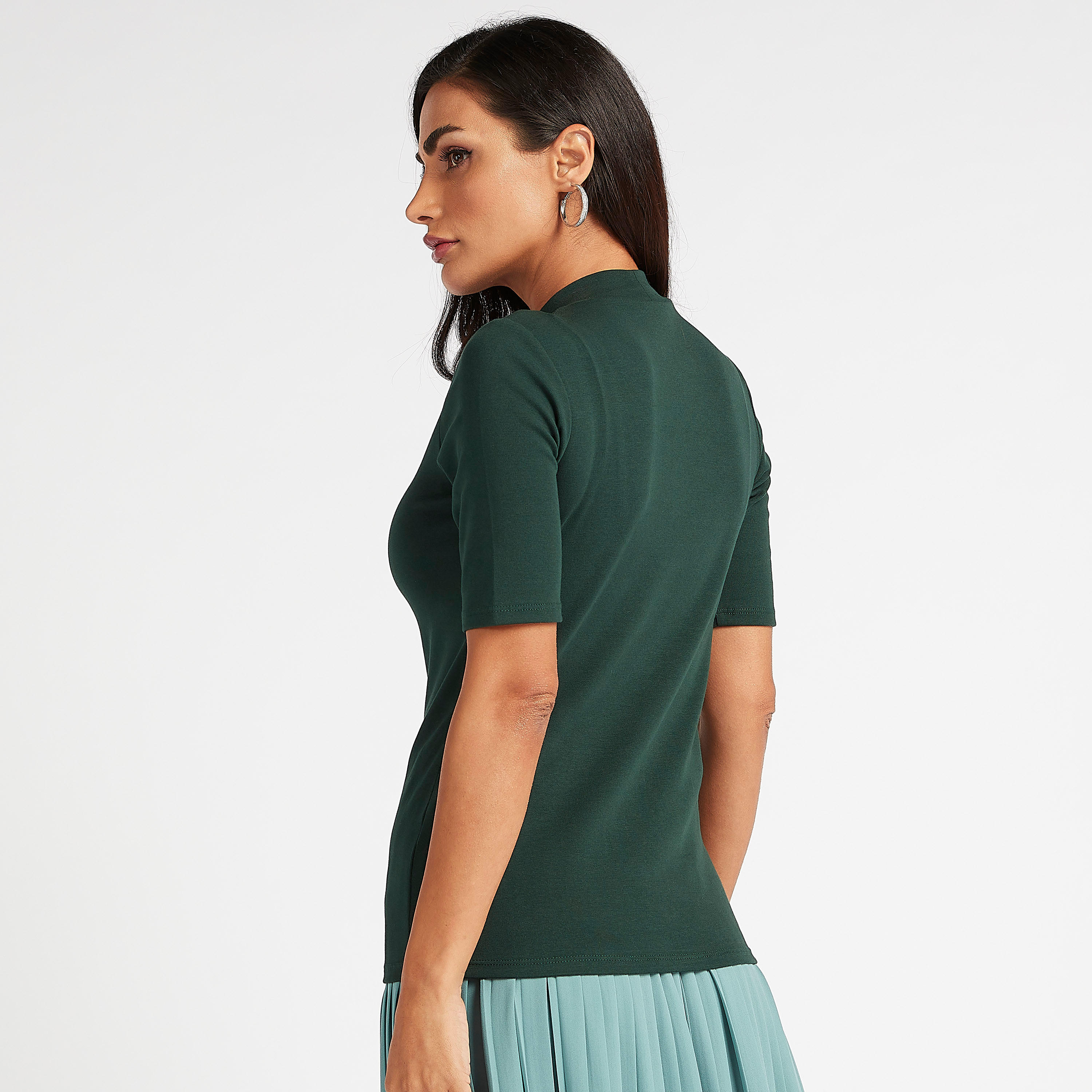 تيشيرت سادة بياقة عالية وأكمام قصيرة-women-clothing-tshirts-image-4