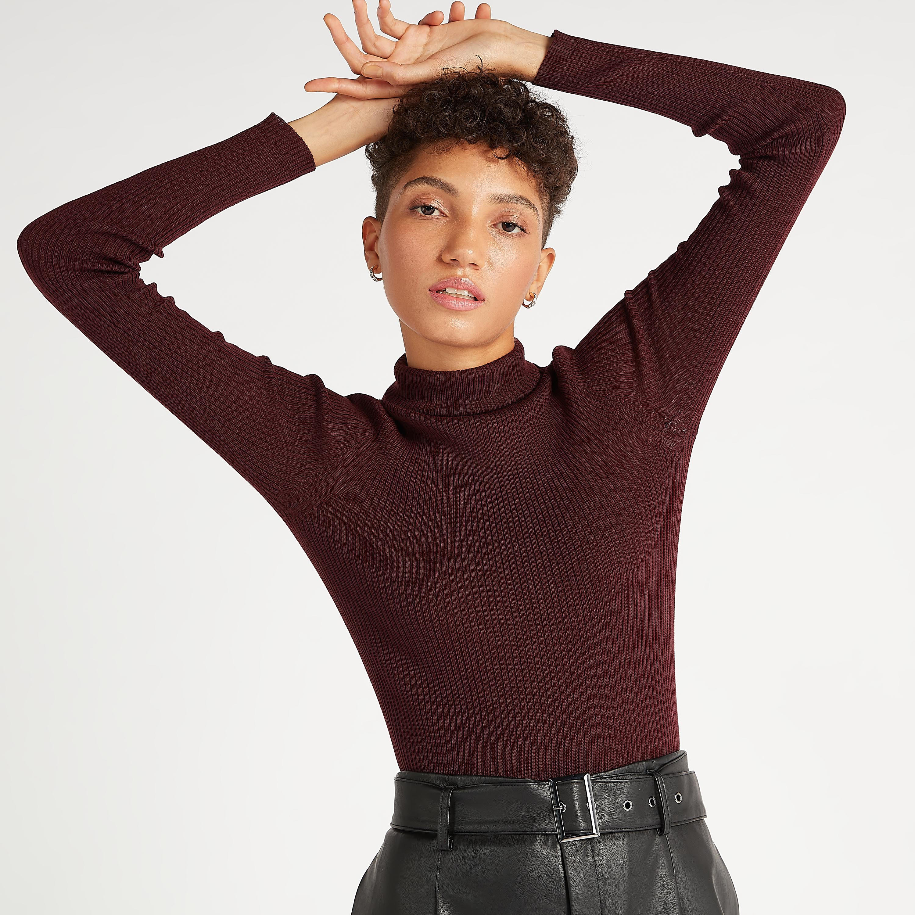 Ribbed High Neck Sweater with Long Sleeves-women-clothing-cardigansandjumpers-jumpers-image-1