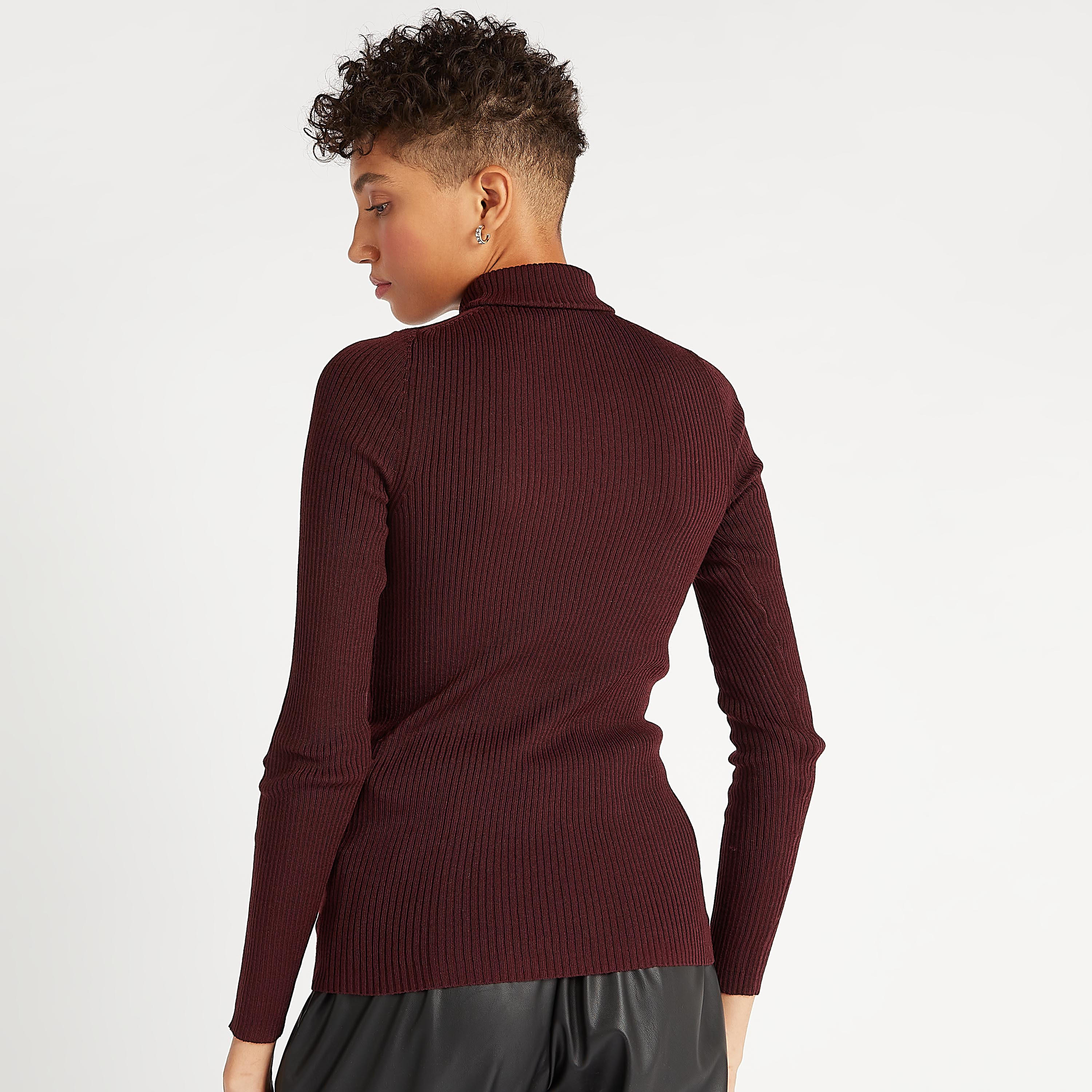 Ribbed High Neck Sweater with Long Sleeves-women-clothing-cardigansandjumpers-jumpers-image-4