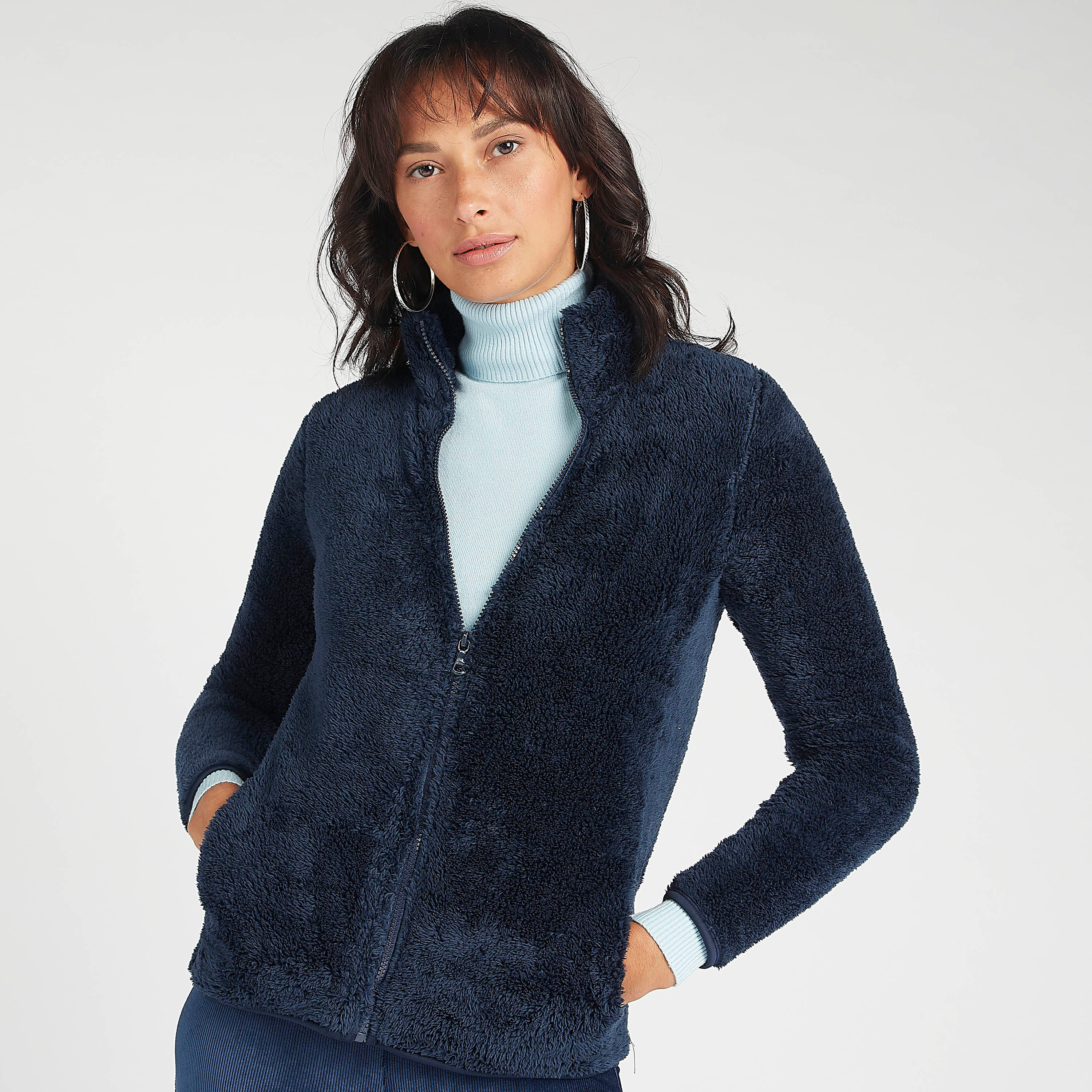 جاكيت صوف بارز الملمس بياقة عالية وأكمام طويلة-women-winterwear-coatsandjackets-jackets-image-1