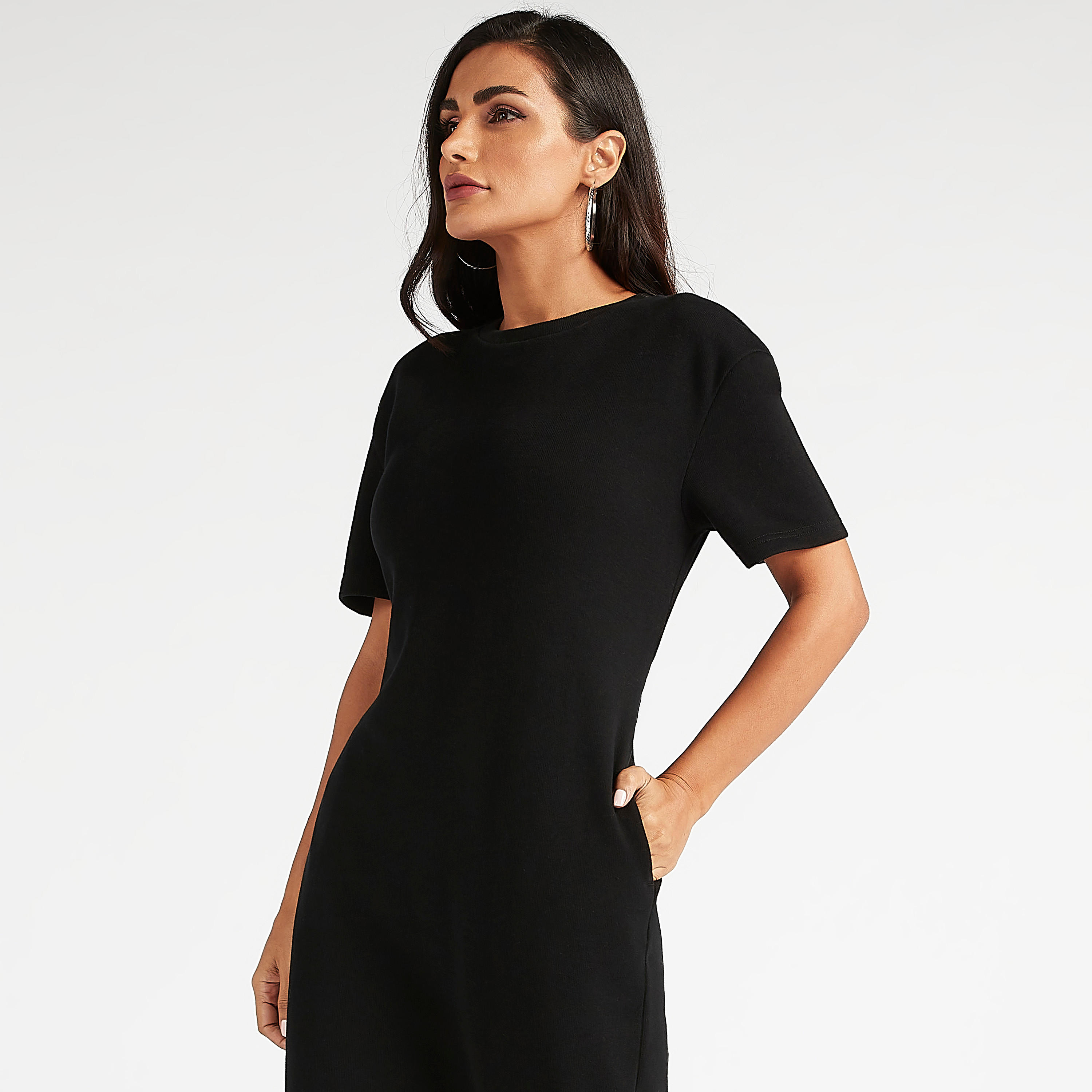 Sustainable Solid Midi Dress with Short Sleeves and Pockets-women-clothing-dresses-image-3