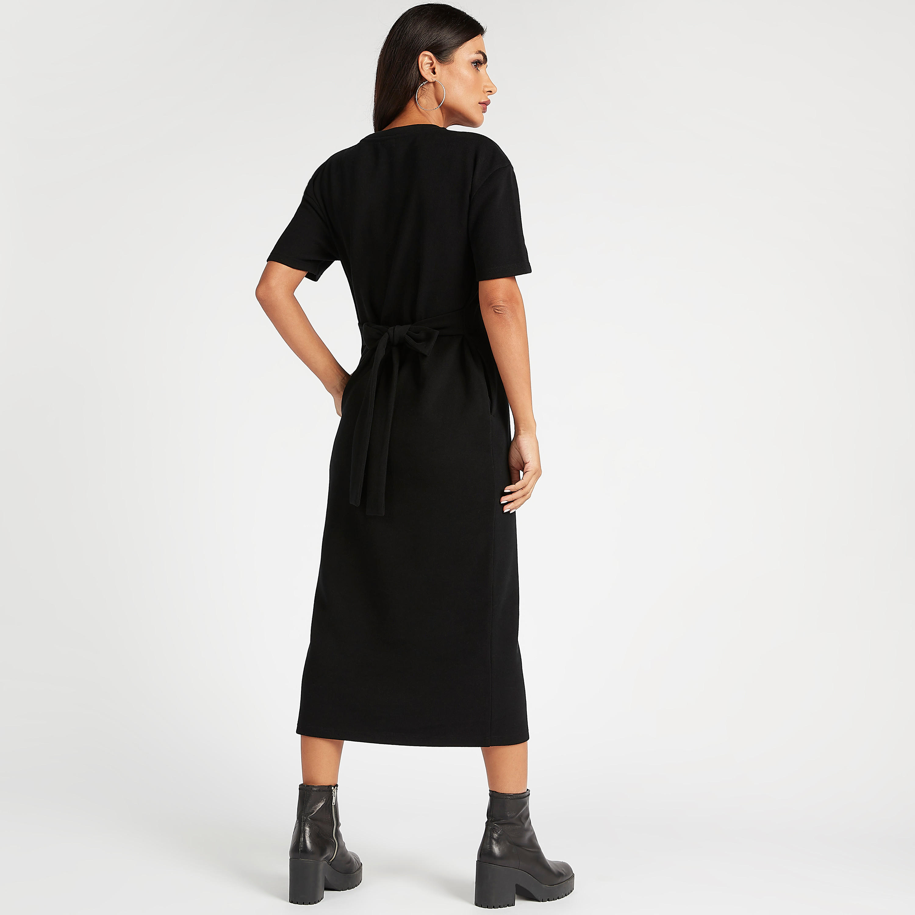 Sustainable Solid Midi Dress with Short Sleeves and Pockets-women-clothing-dresses-image-4