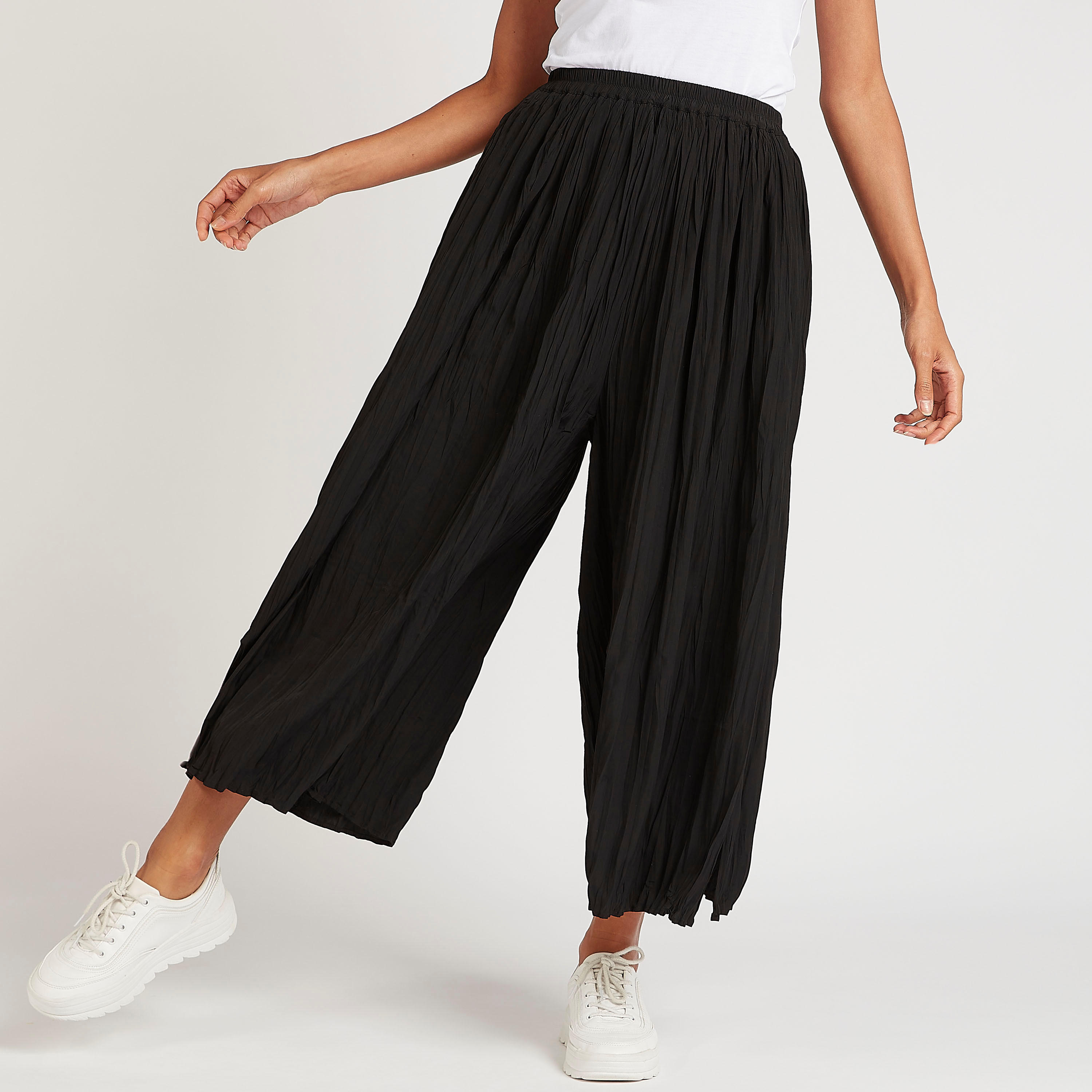 بنطلون بالازو بارز الملمس بخصر متوسّط الارتفاع وجيوب-women-clothing-bottoms-trousers-image-1