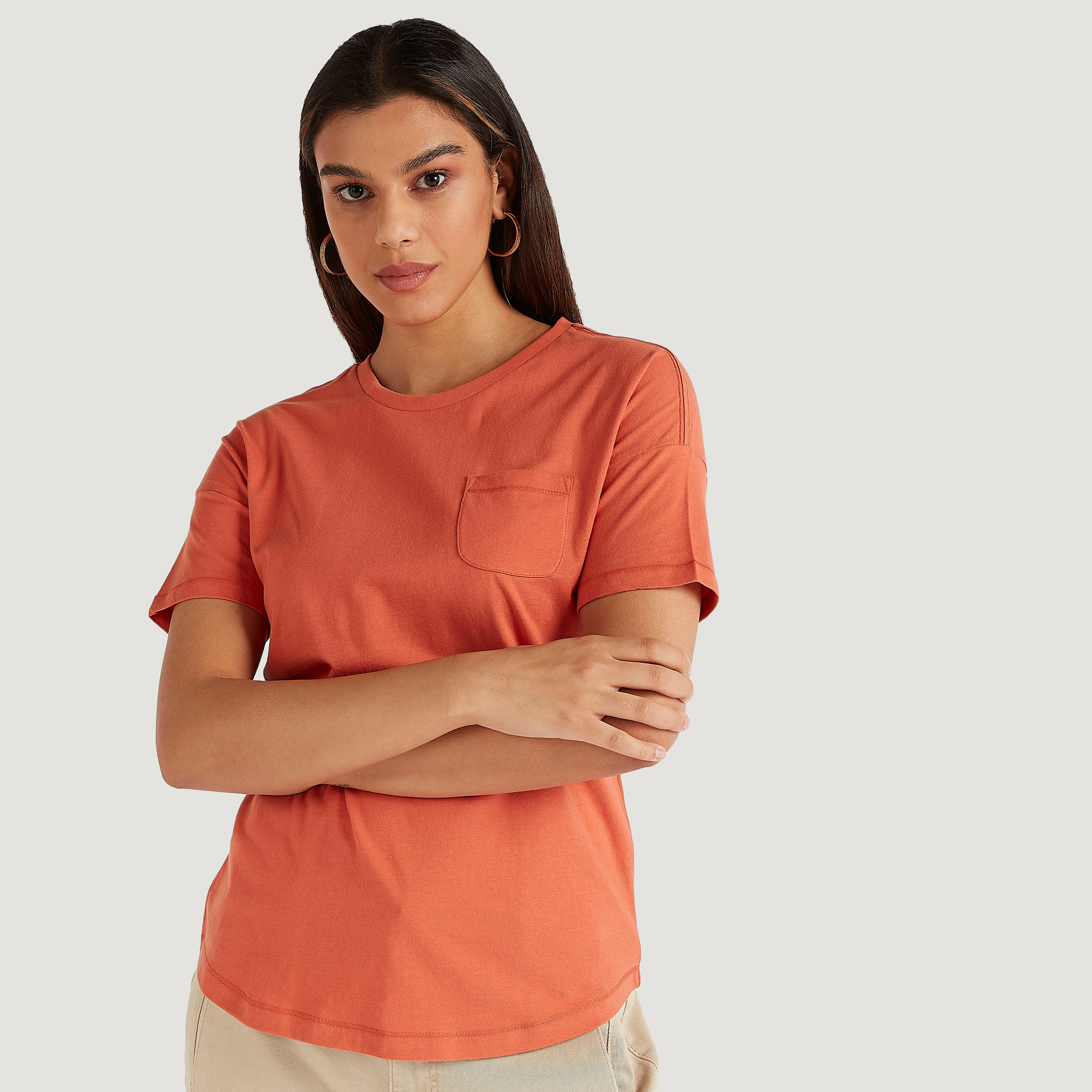 Solid Regular Fit Crew Neck T-shirt with Short Sleeves-women-clothing-tshirts-image-1