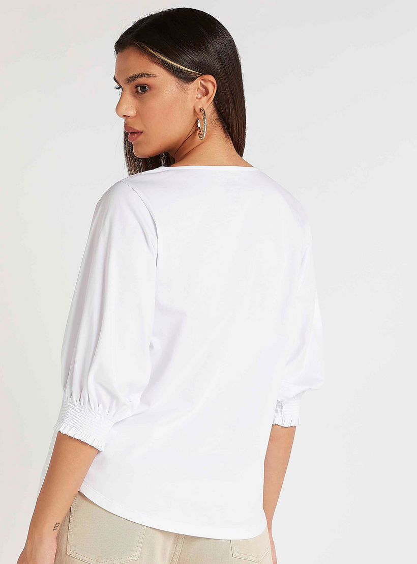 بلوزة سادة بياقة مستديرة وأكمام 3/4-women-clothing-shirtsandblouses-blouses-image-2
