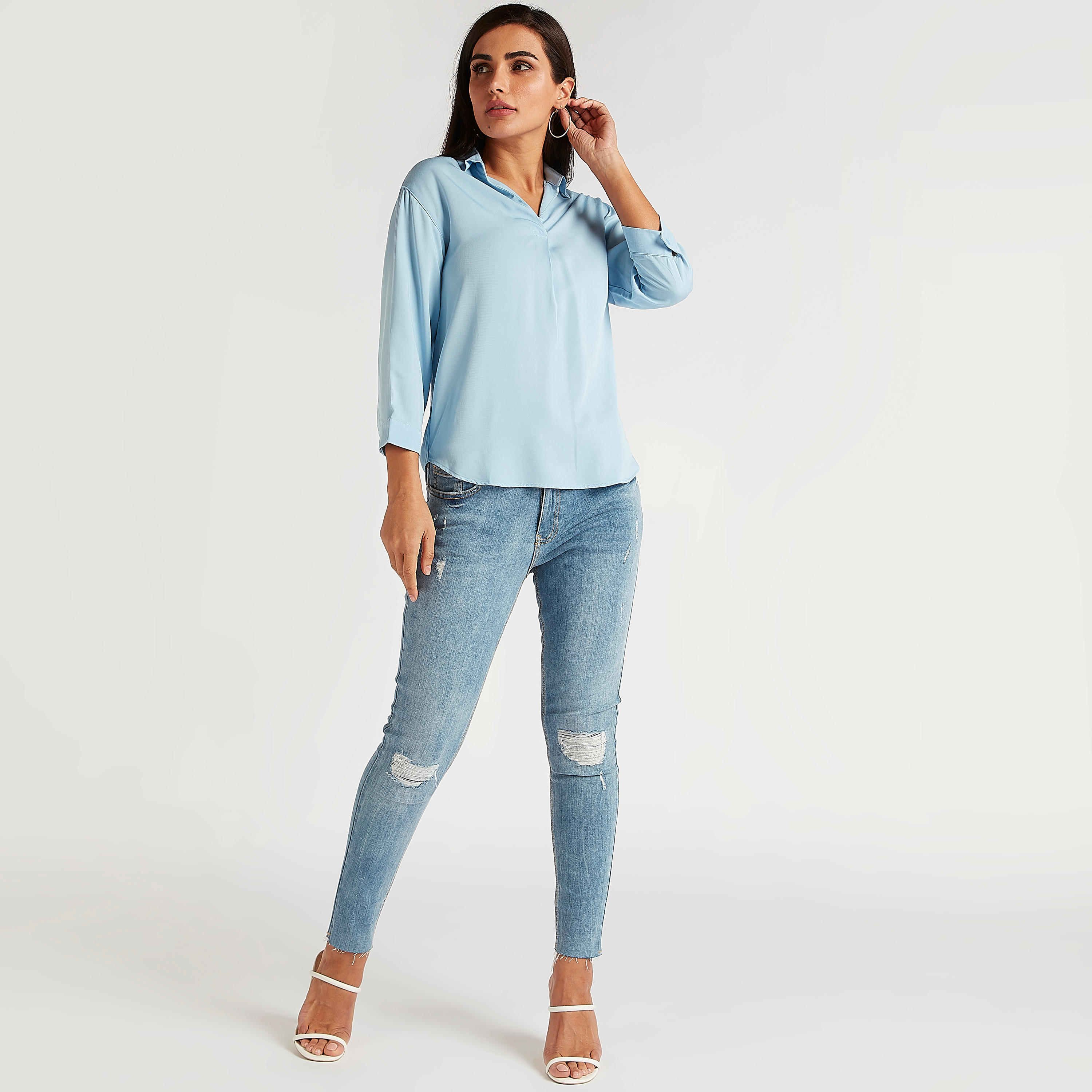 Solid Top with Collar and Long Sleeves-women-clothing-shirtsandblouses-blouses-image-2