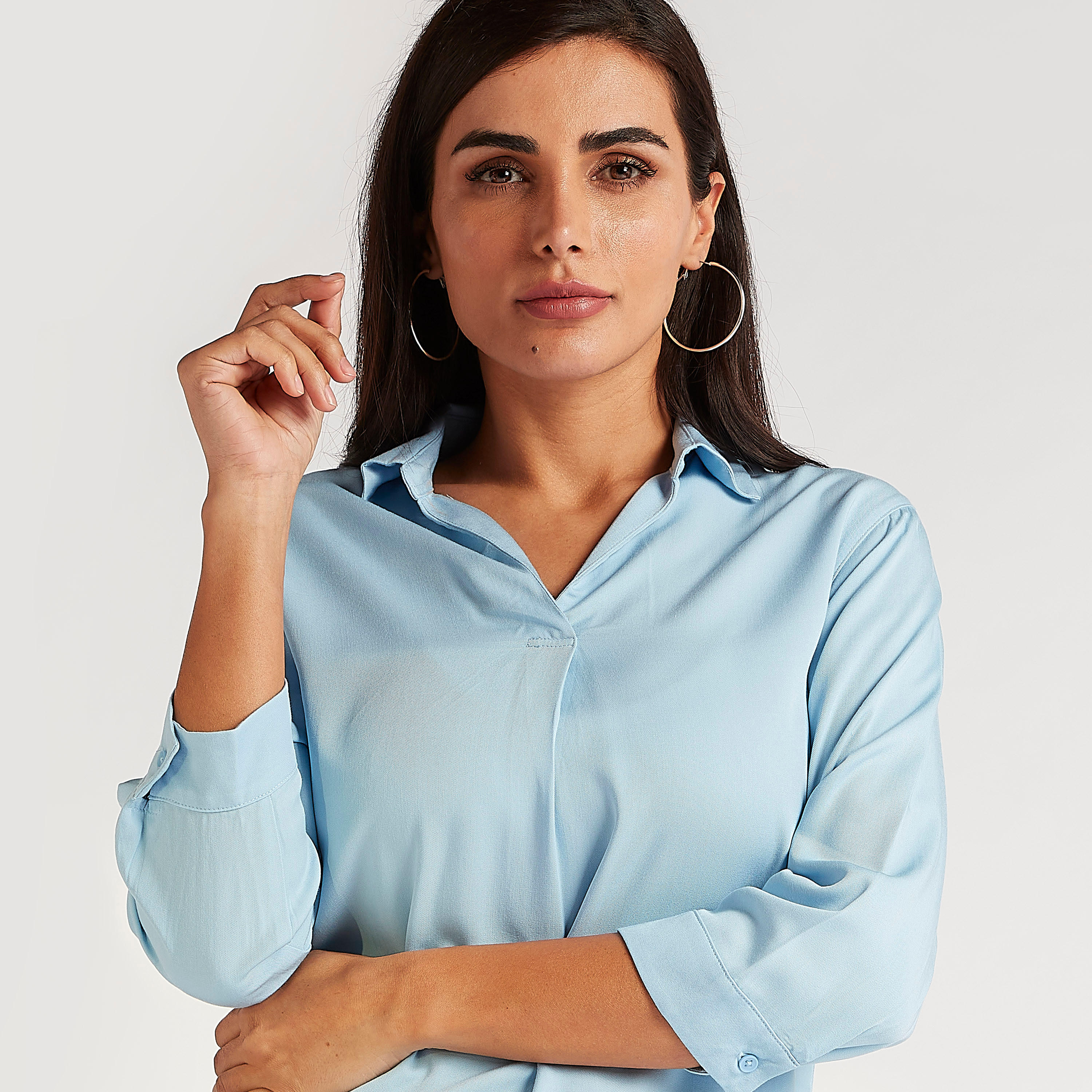 Solid Top with Collar and Long Sleeves-women-clothing-shirtsandblouses-blouses-image-3