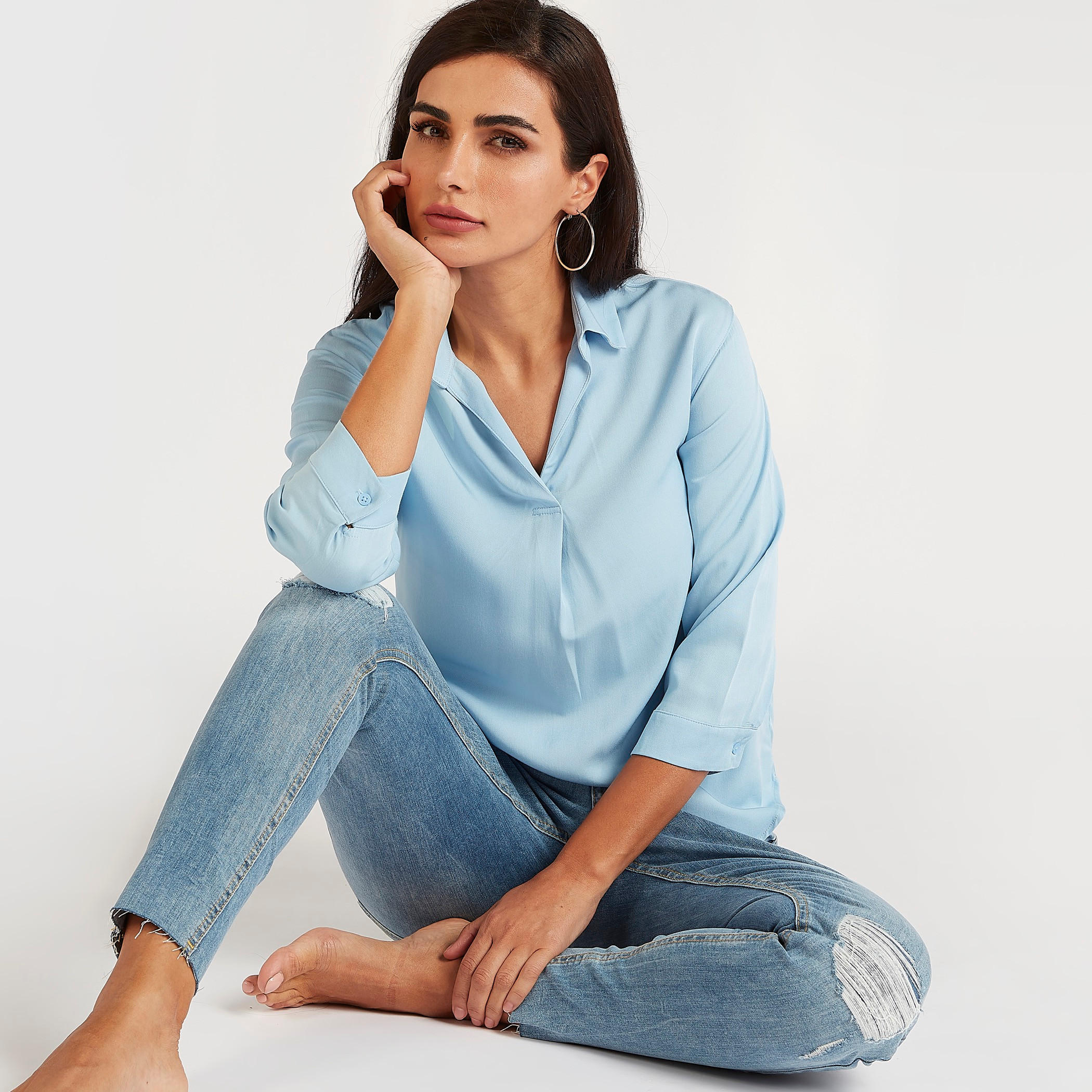 Solid Top with Collar and Long Sleeves-women-clothing-shirtsandblouses-blouses-image-5