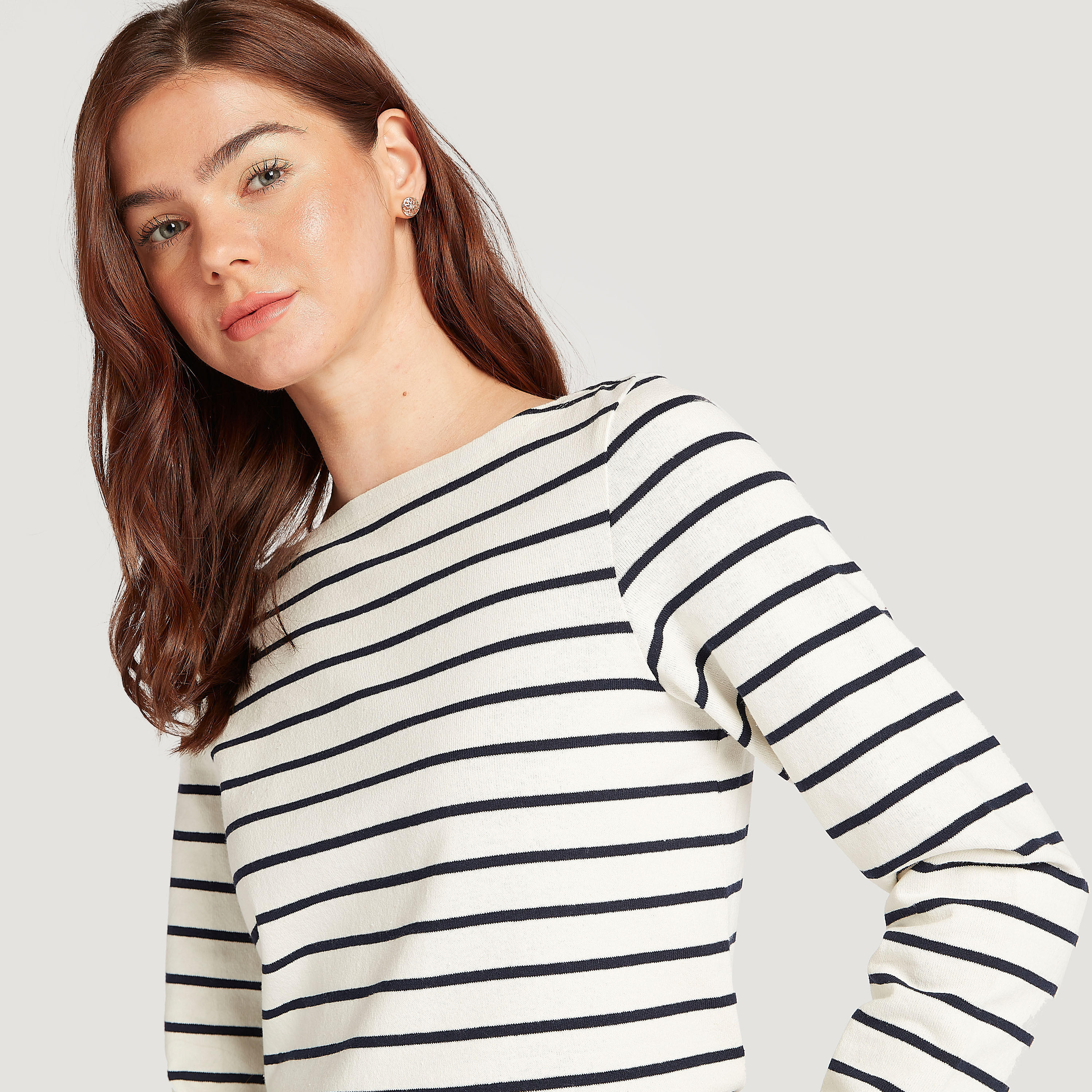 Striped T-shirt with Long Sleeves and Boat Neck-women-clothing-tshirts-image-6