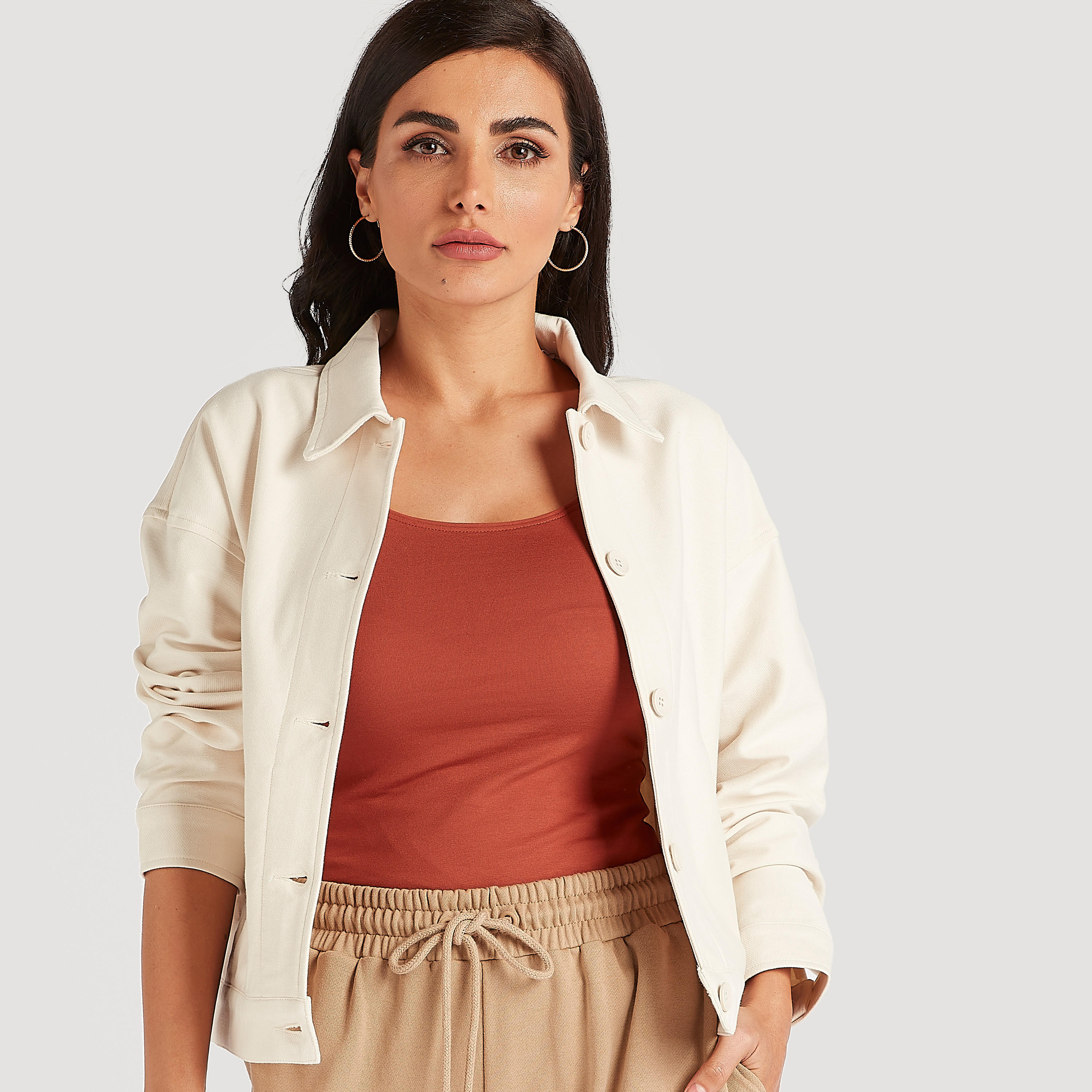 Sustainable Solid Button Up Jacket with Long Sleeves and Pockets-women-winterwear-coatsandjackets-jackets-image-1