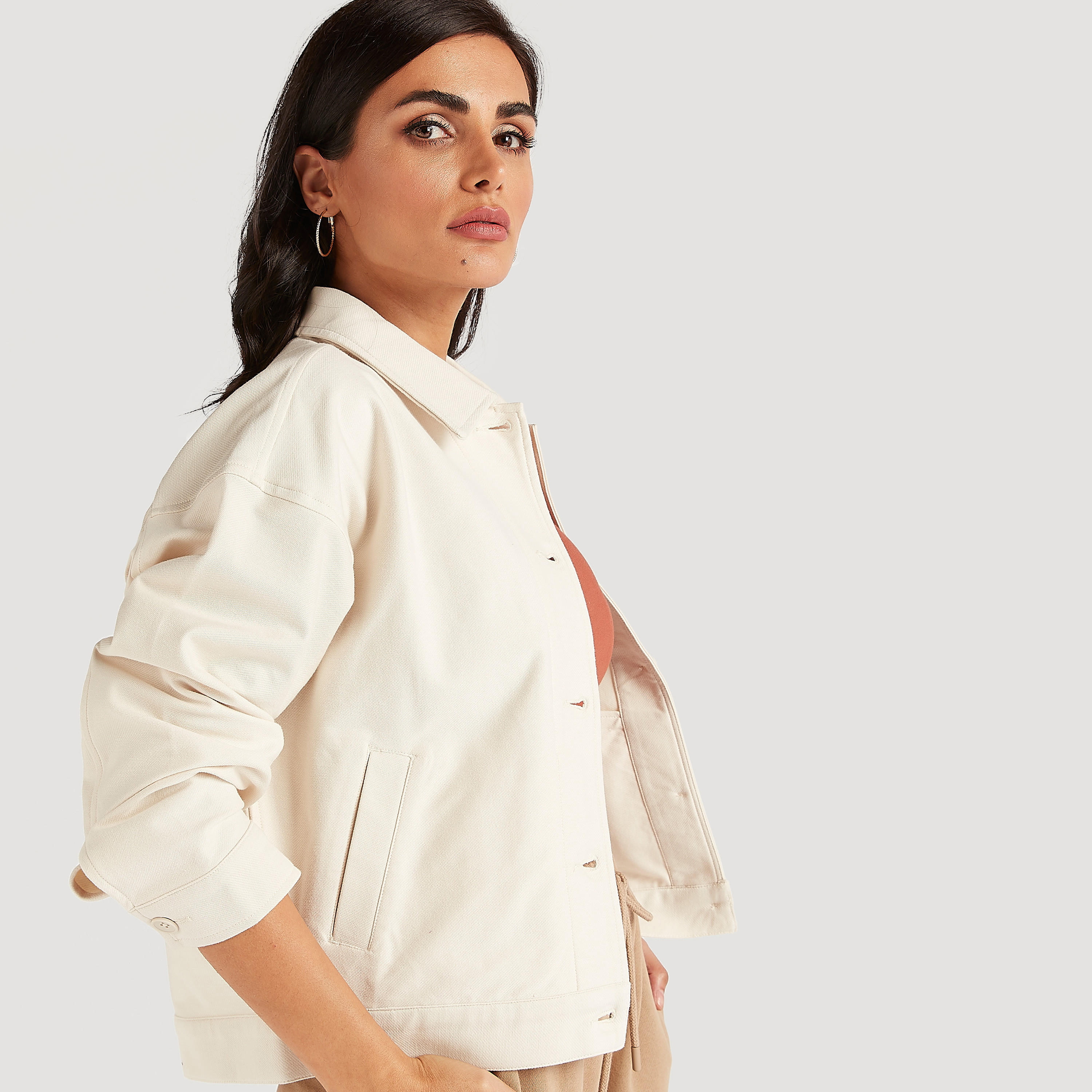 Sustainable Solid Button Up Jacket with Long Sleeves and Pockets-women-winterwear-coatsandjackets-jackets-image-5