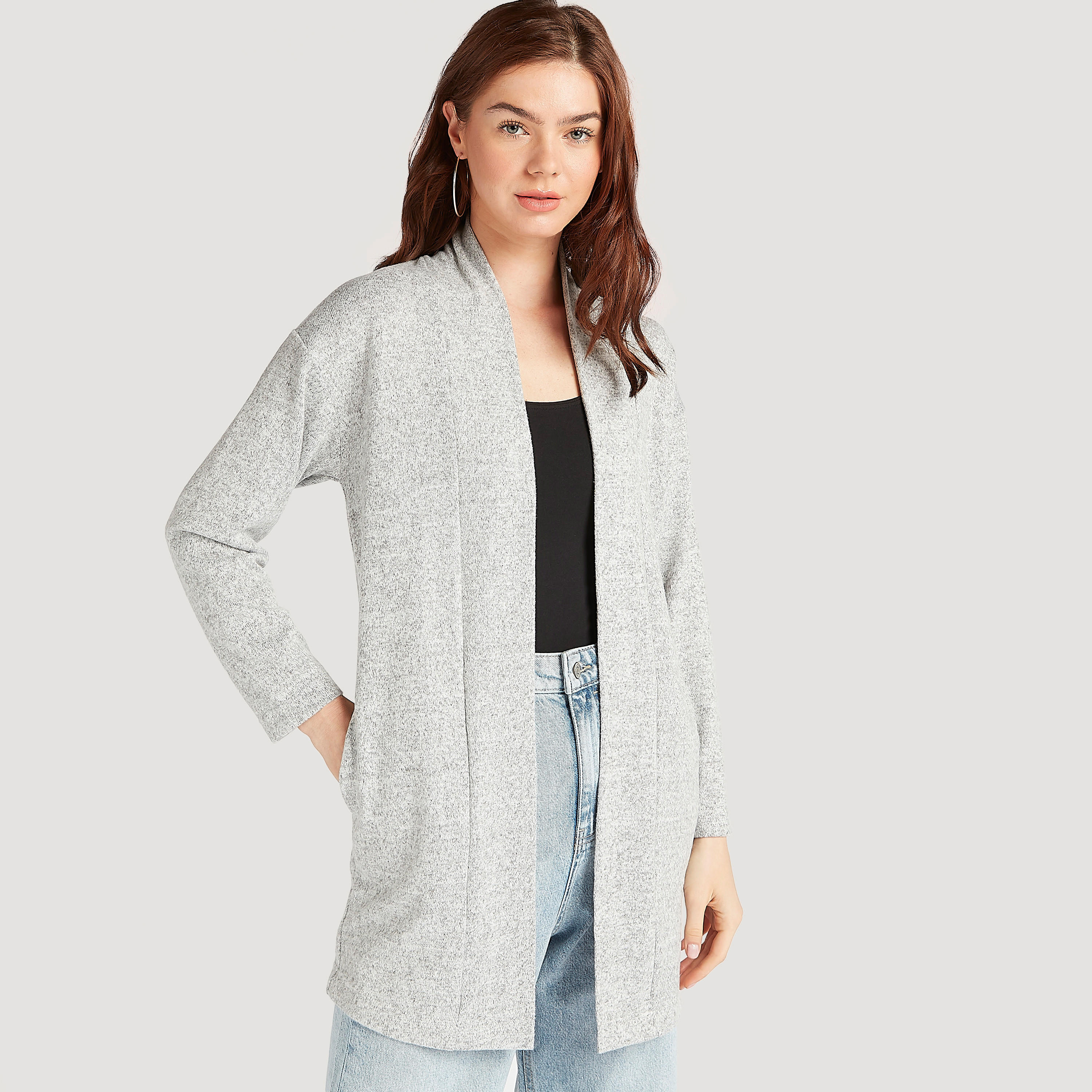 كارديجان مستدام بارز الملمس بأكمام طويلة وجيوب-women-winterwear-cardigansandjumpers-cardigans-image-1