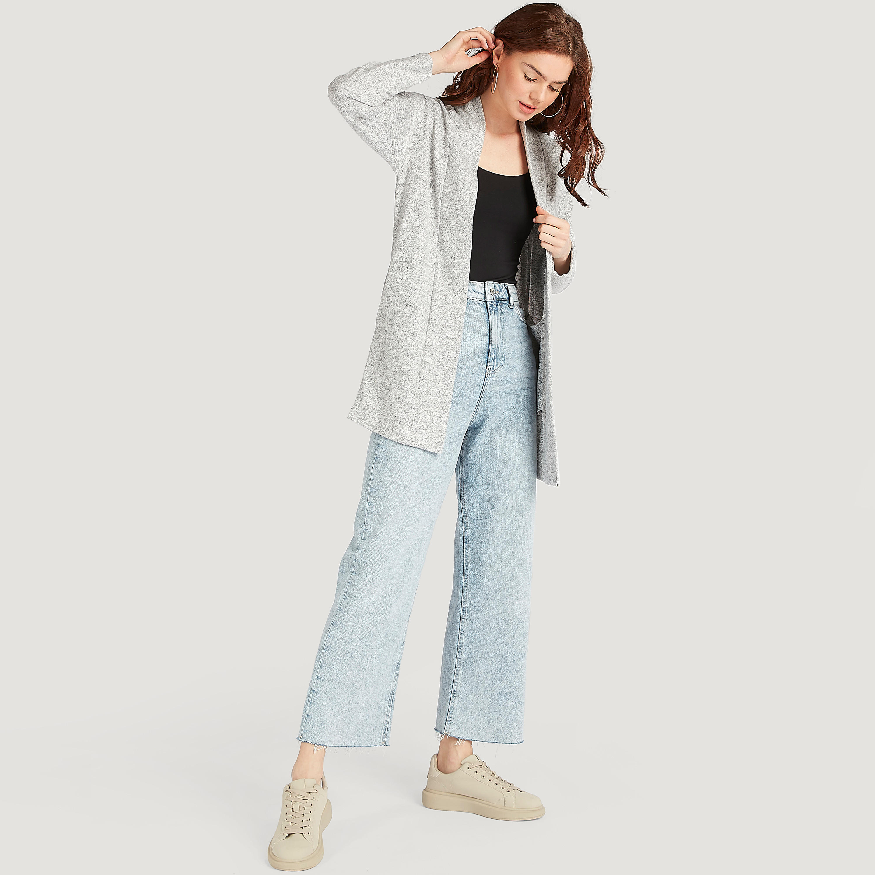كارديجان مستدام بارز الملمس بأكمام طويلة وجيوب-women-winterwear-cardigansandjumpers-cardigans-image-2