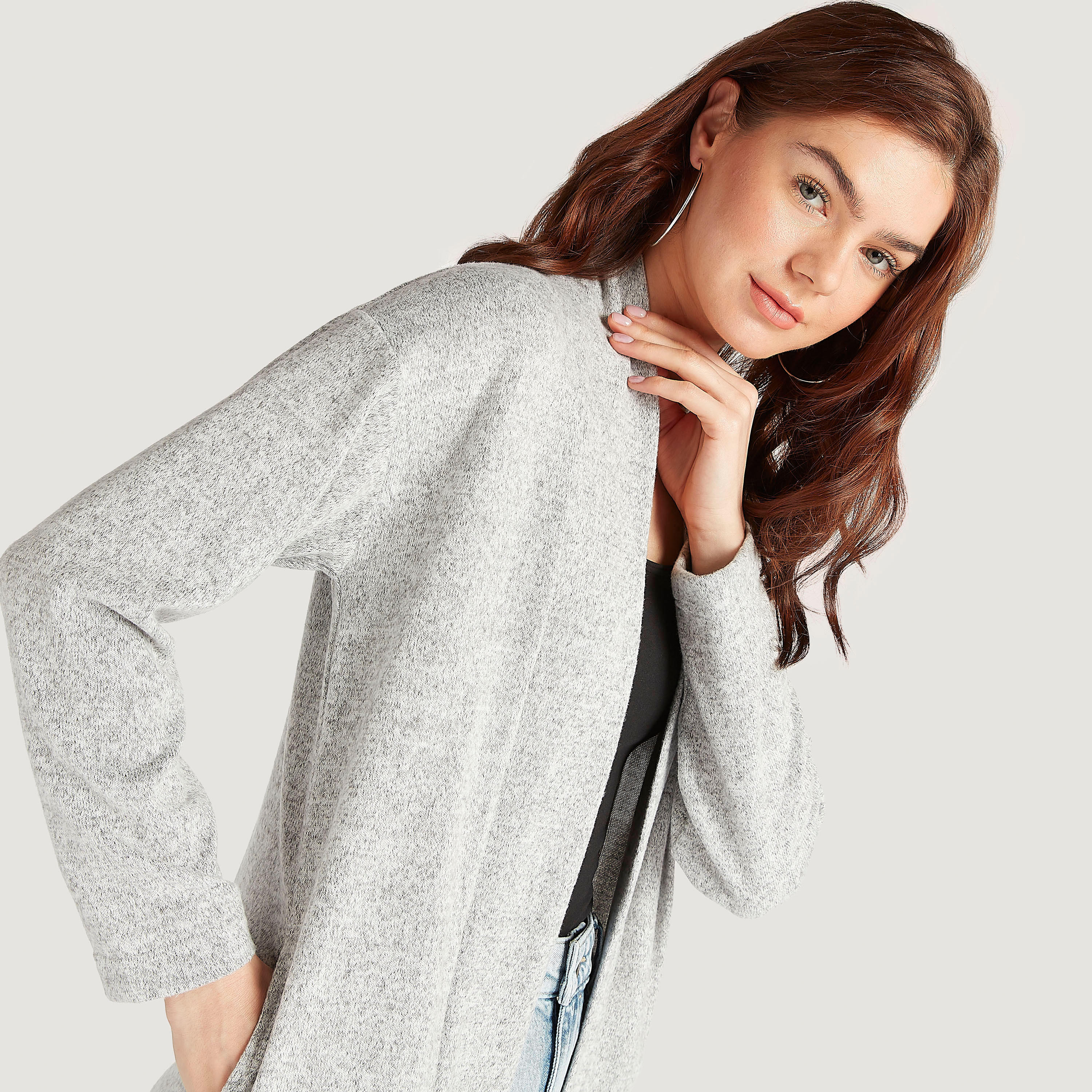 كارديجان مستدام بارز الملمس بأكمام طويلة وجيوب-women-winterwear-cardigansandjumpers-cardigans-image-5