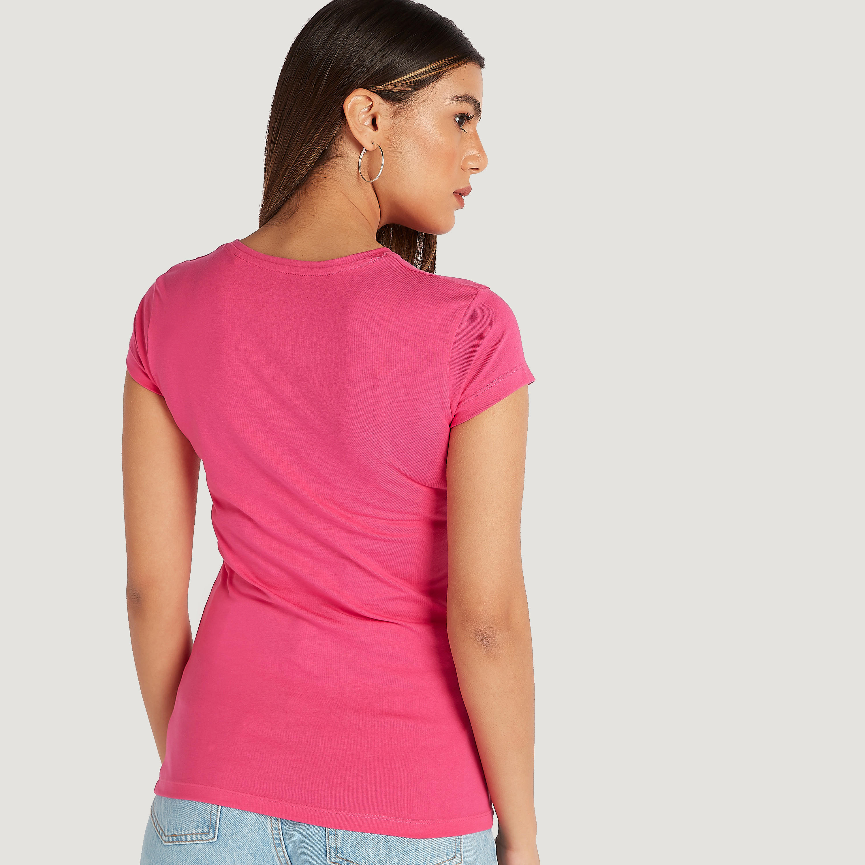 Solid Crew Neck T-shirt with Cap Sleeves-women-clothing-tshirts-image-4