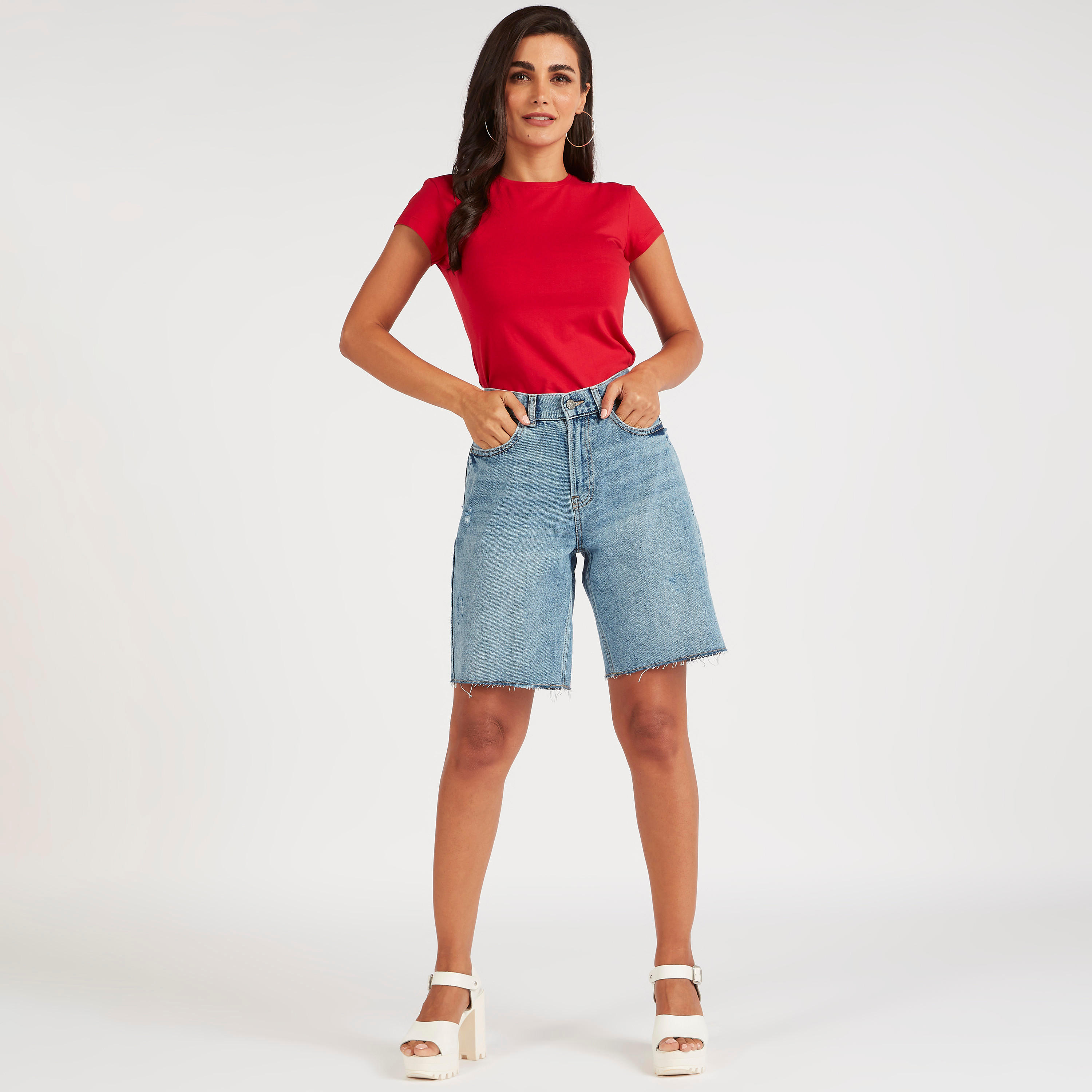 تيشيرت سادة بياقة ضيّقة وأكمام كاب-women-clothing-tshirts-image-3
