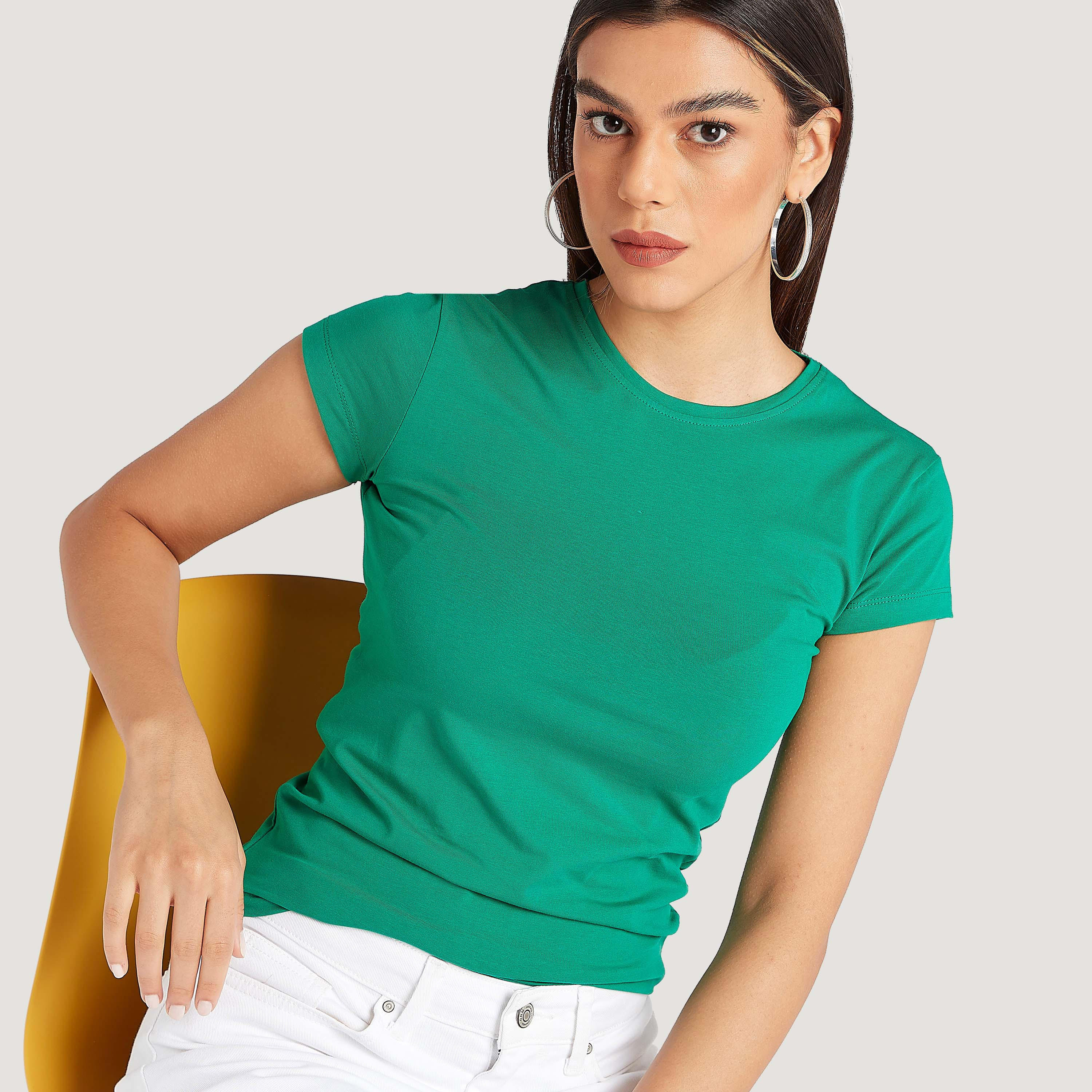 Solid Crew Neck T-shirt with Cap Sleeves-women-clothing-tshirts-image-1