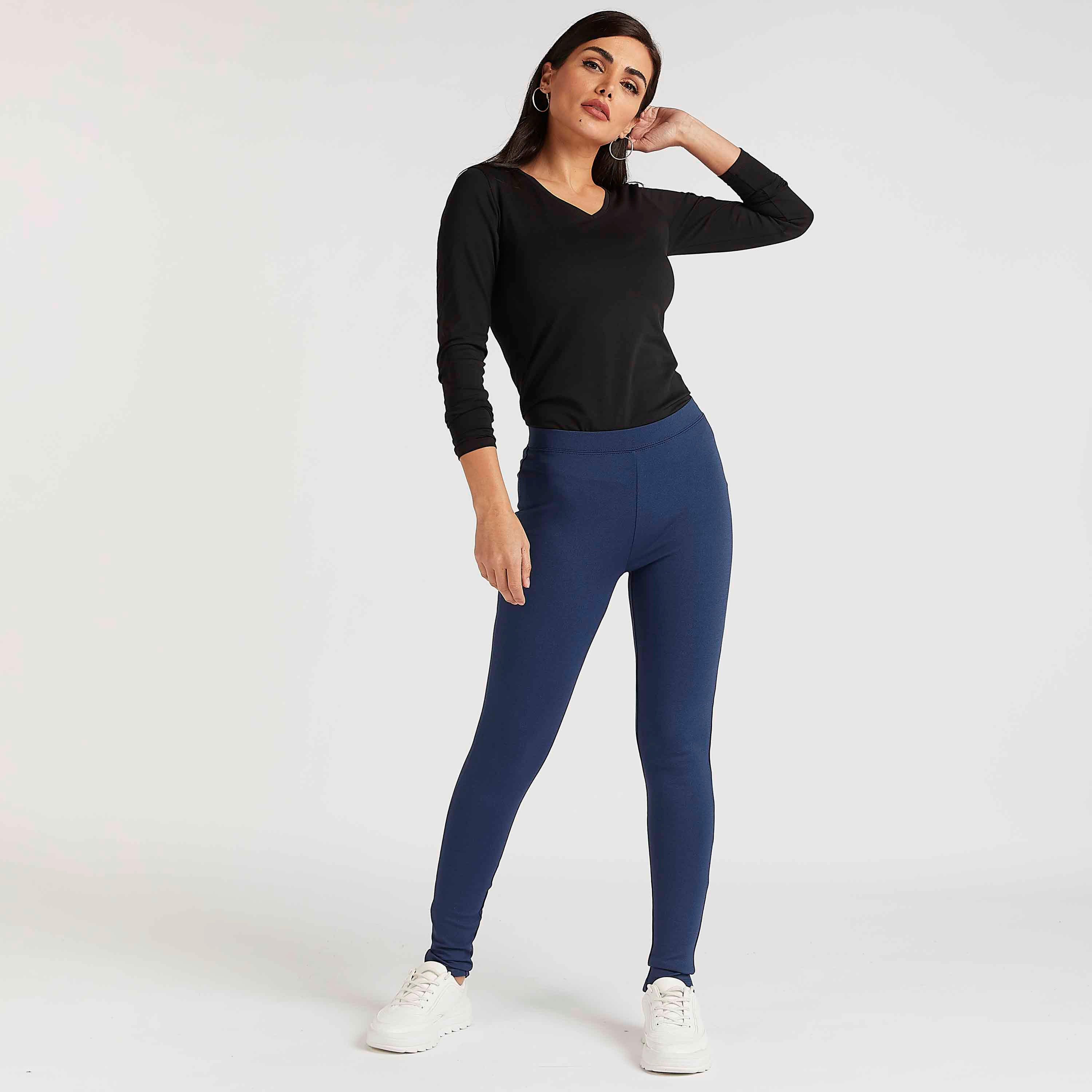 Solid V-neck T-shirt with Long Sleeves-women-clothing-tshirts-image-2