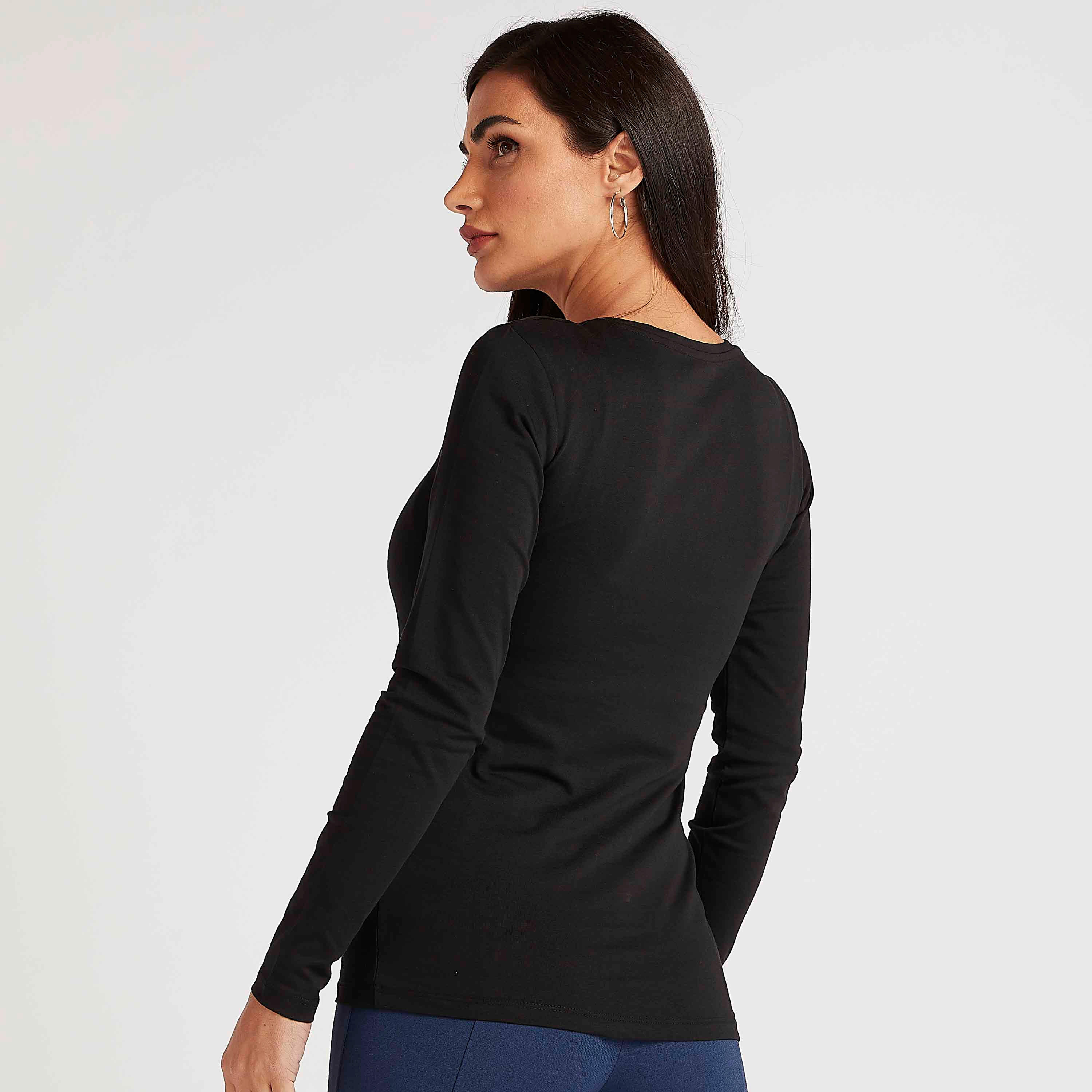Solid V-neck T-shirt with Long Sleeves-women-clothing-tshirts-image-4
